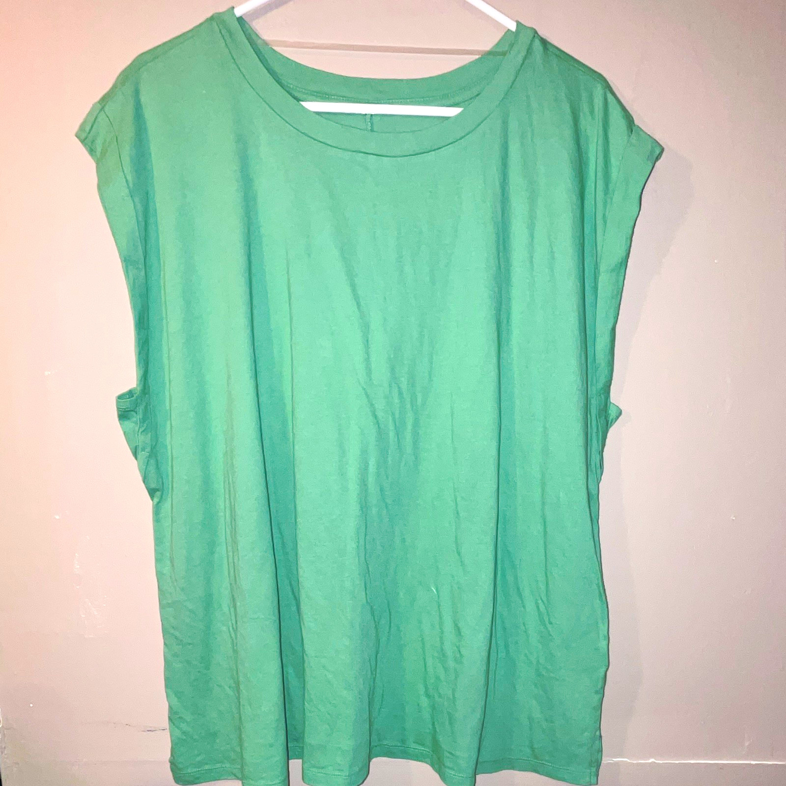 Ava & Viv Women’s Plus 2X Green Solid Cotton Knit Sleeveless Crew Neck Tank