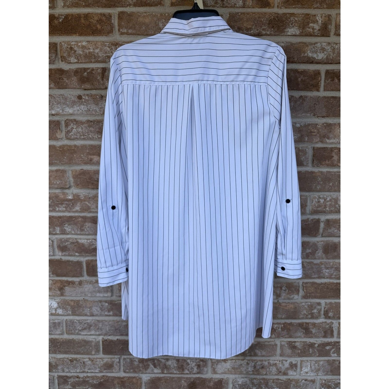 Unique Spectrum Black Pinstripe High Low Button Down Blouse L