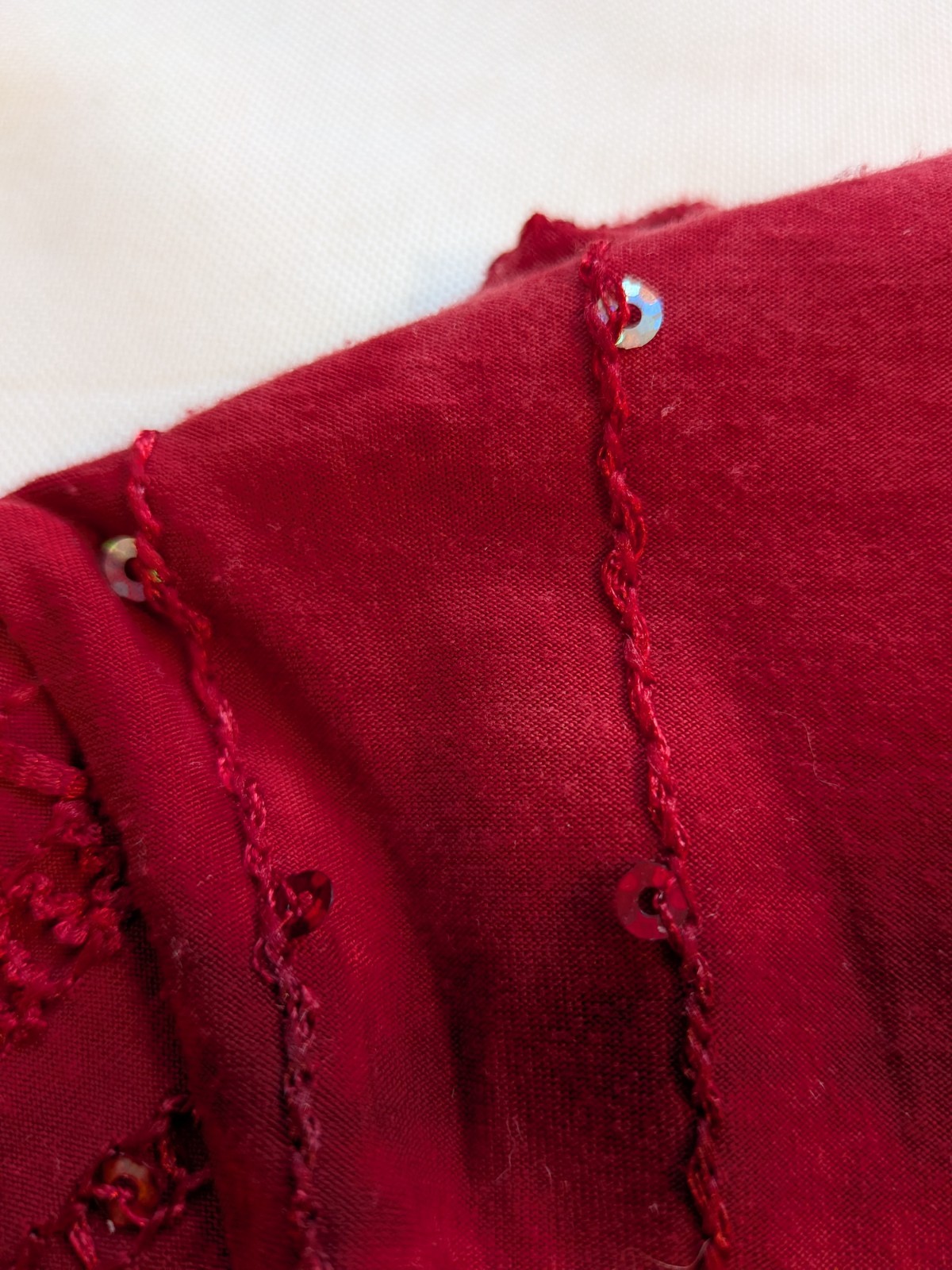 Sequin Romantic Maximalist Top Embroidered Bow Red 90’s Y2K Shirt Size PL