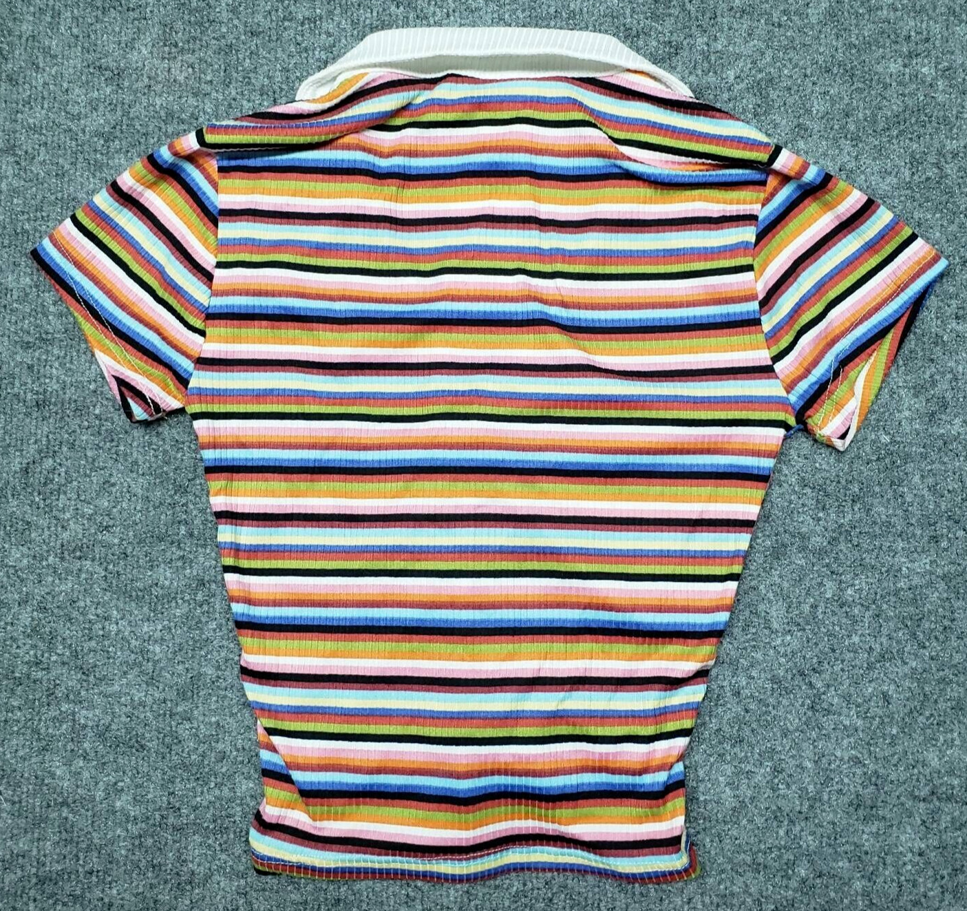 Rue21 Crop Top Womens XS Multicolor Striped Short Sleeve V-Neck Ruched Tie New