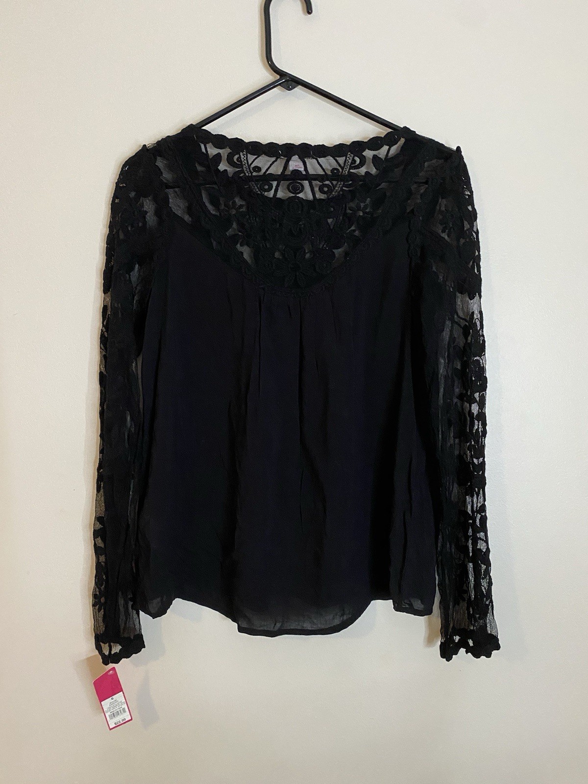 Xhilaration Black Gothic Lace Sleeves Blouse Size Small Brand New