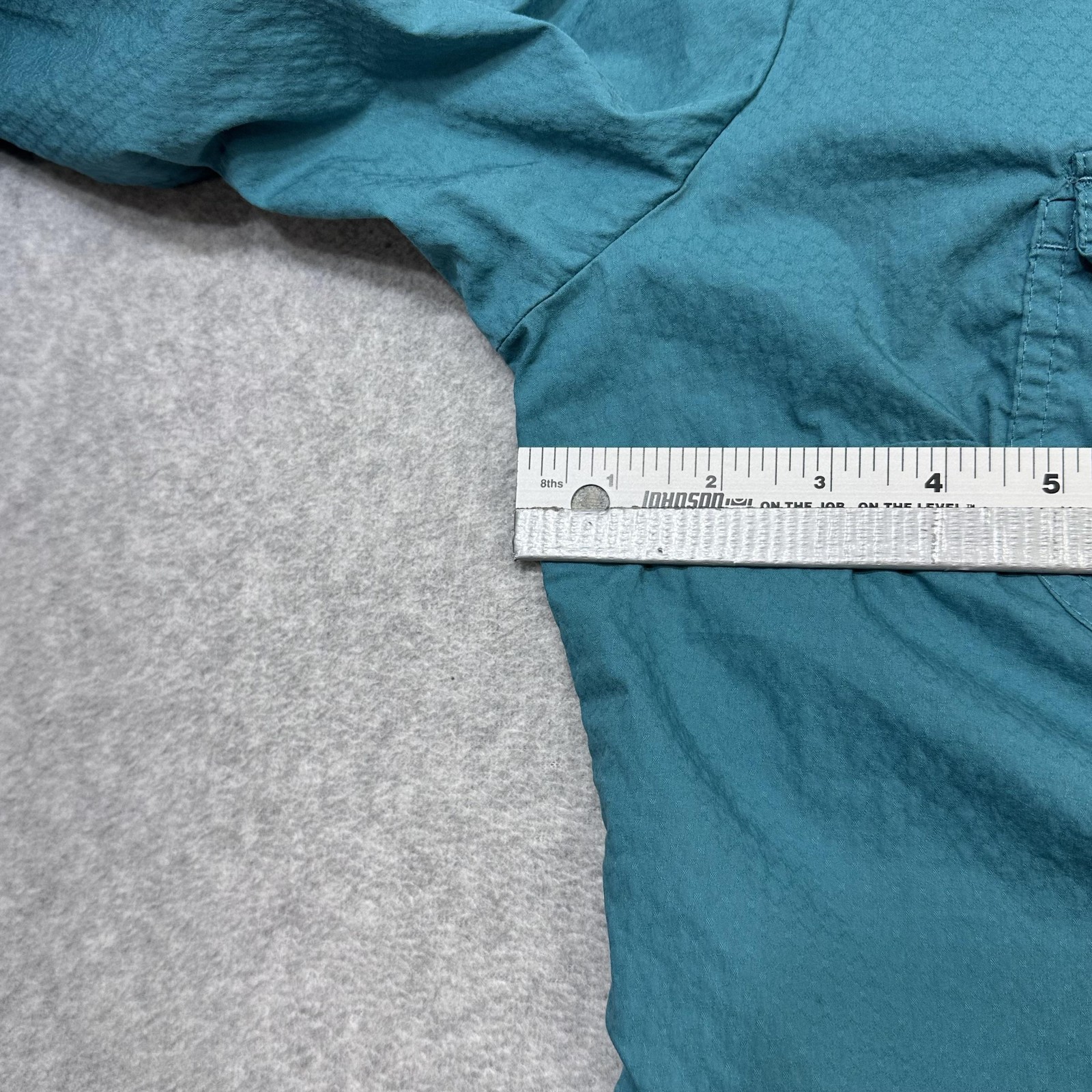 REI Shirt Womens Large Blue Green Long Sleeve Snap Front Hiking Outdoor UPF 30