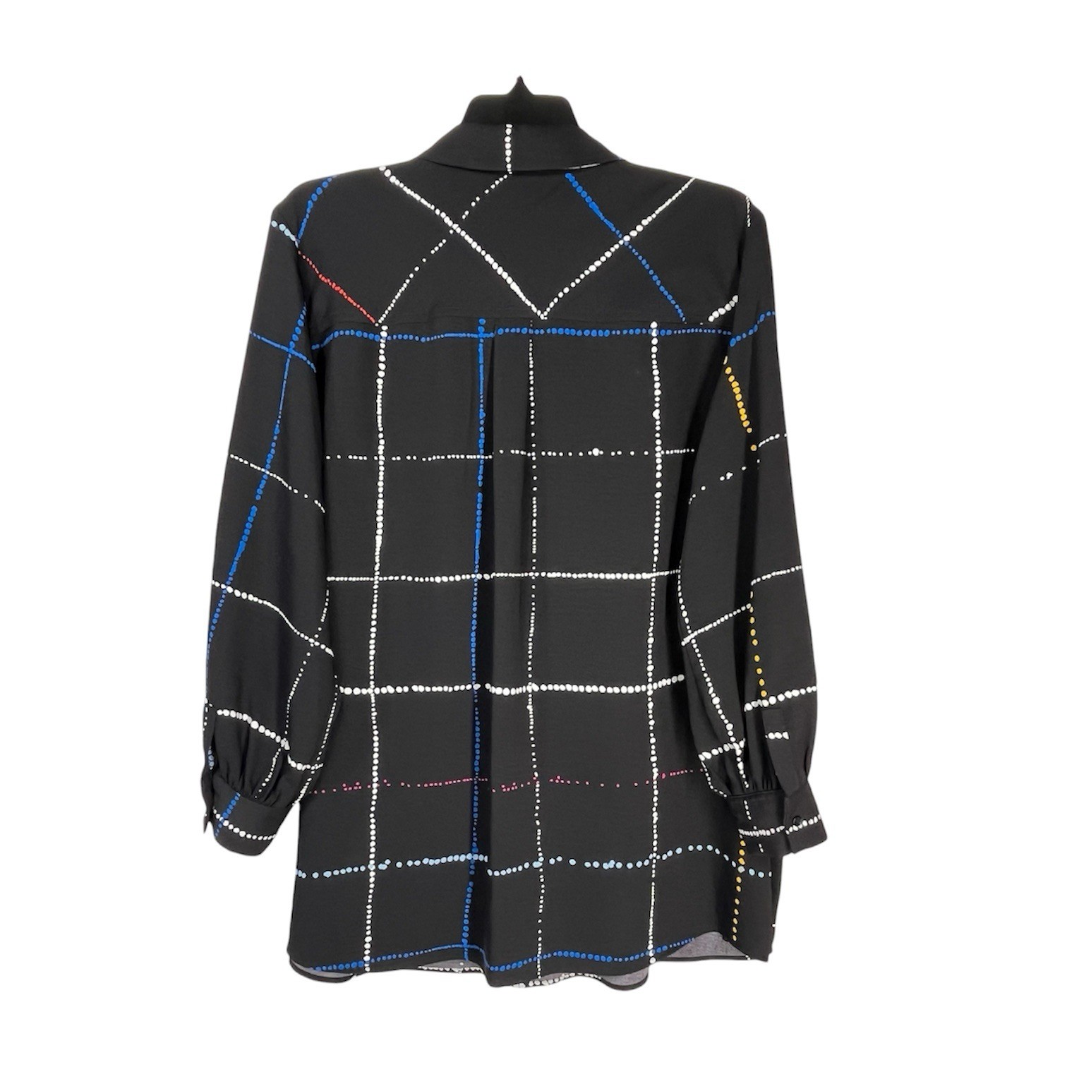 Investments Woman 2X Top Button Black Plaid Grid Plus Long Sleeve Work Blouse