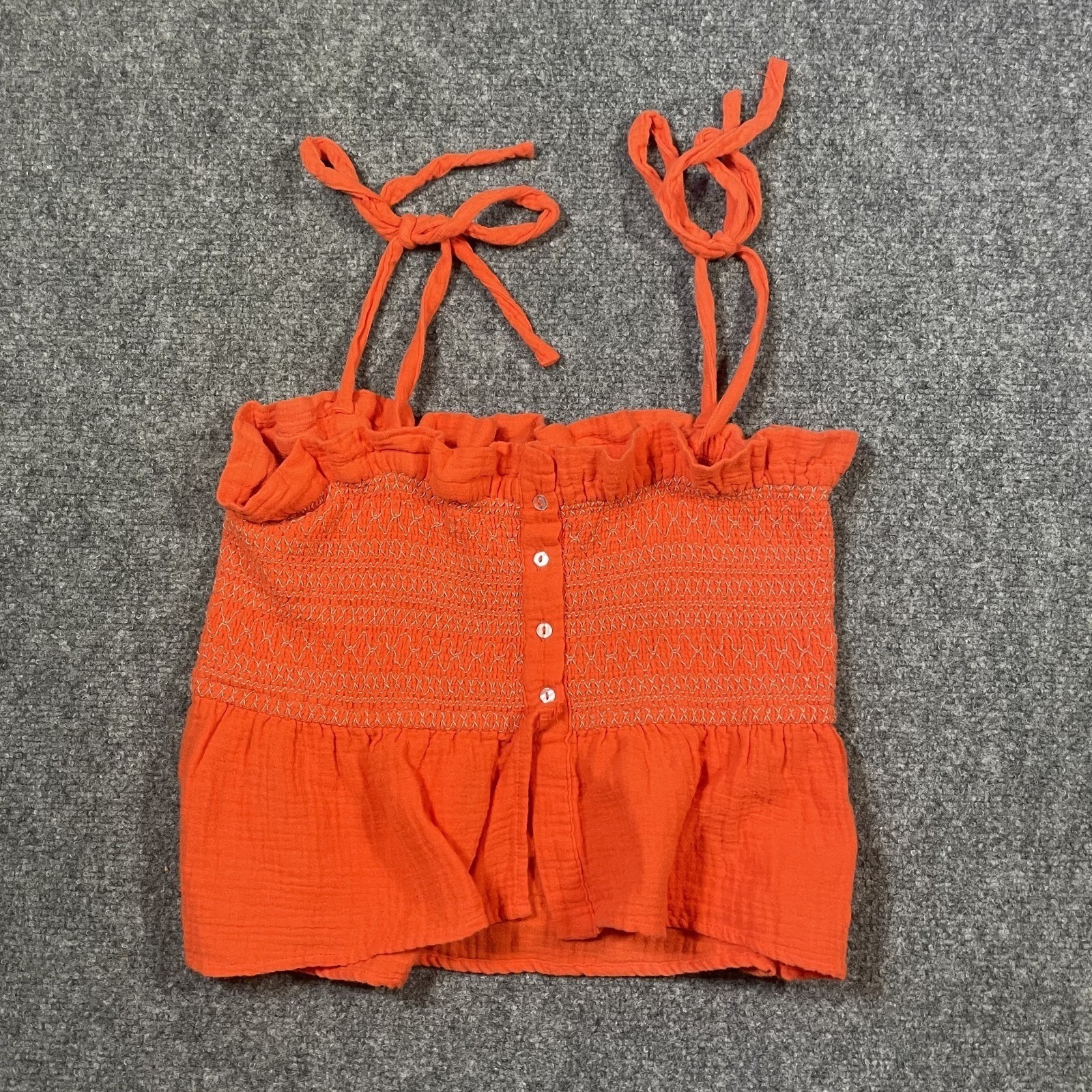 Free People Smock It To Me Peplum Crop Top Size Small Orange Contrast Stitching