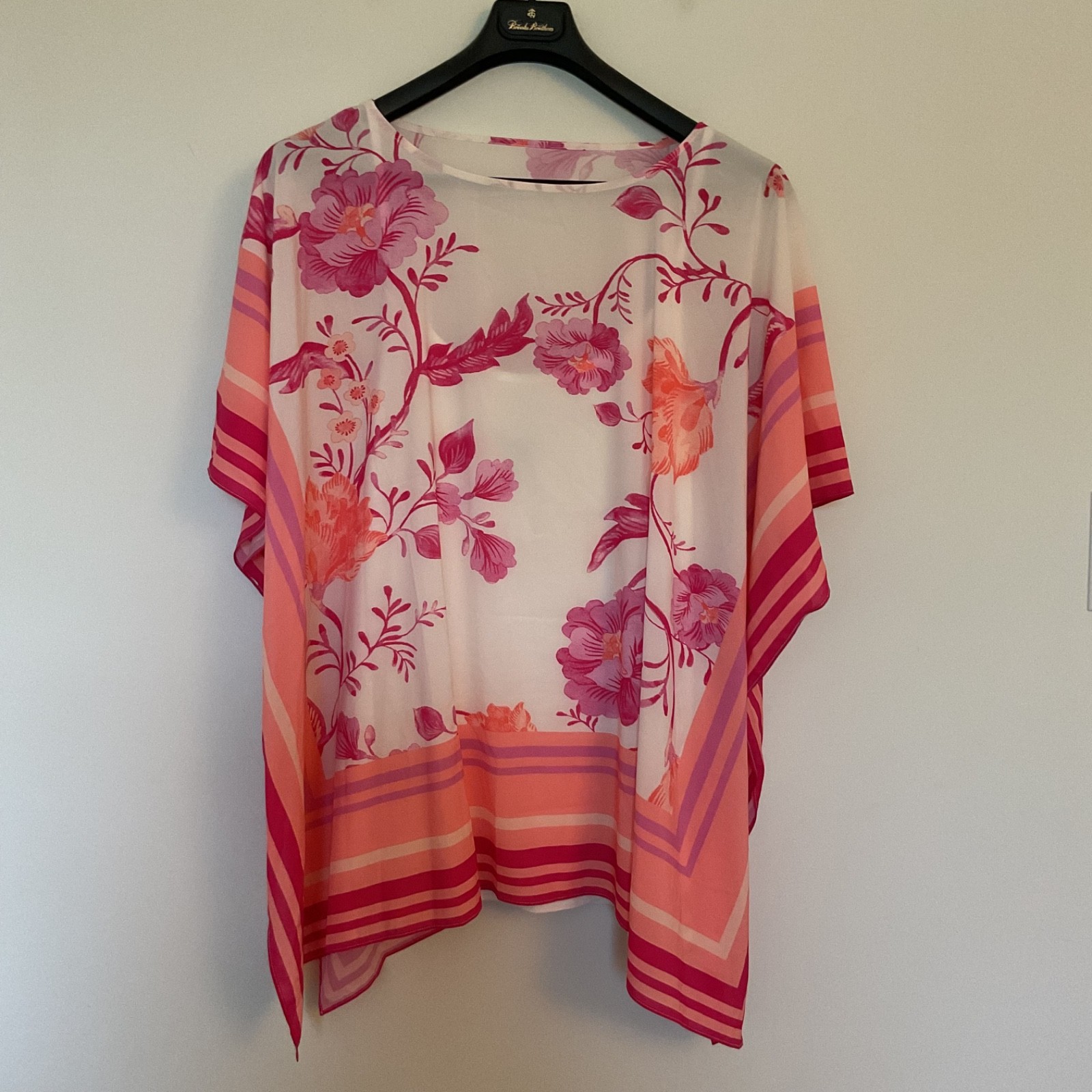 J Jason Wu Printed Floral Chiffon Scarf Top with Jersey Cami in Peach Sz 1X Boho