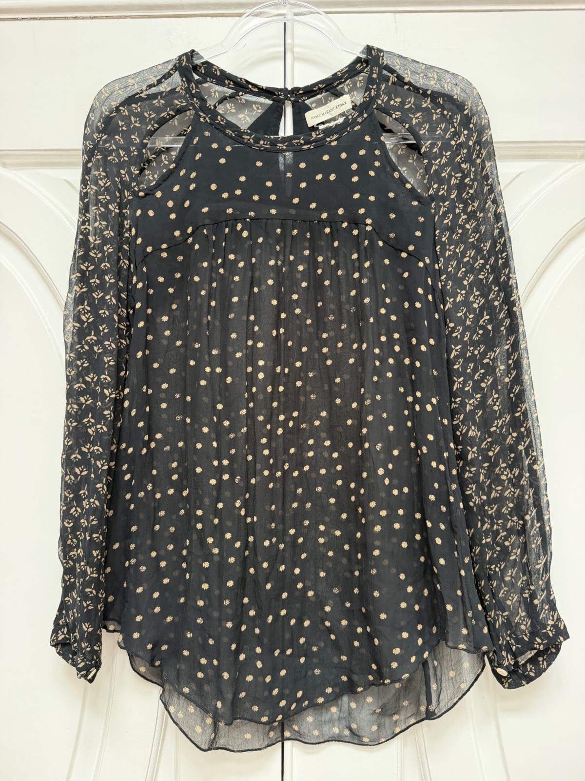Isabel Marant Etoile Black Presley Sheer Floral Cutout Blouse Keyhole M EU 38