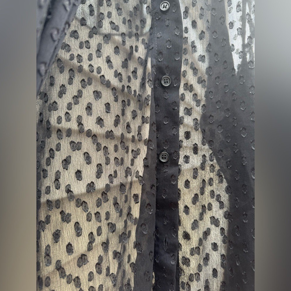 H&M Sheer Black Polka Dot Blouse with Bow Tie