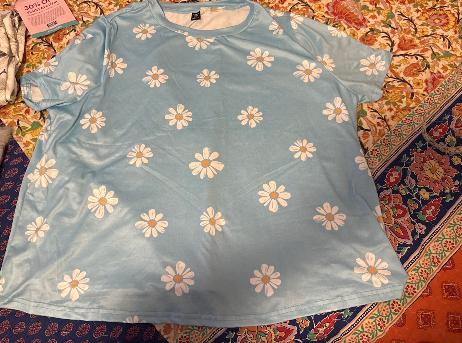 Women’s 2XL SHEIN Curve Blue Floral Poly/elastane SS Shirt~