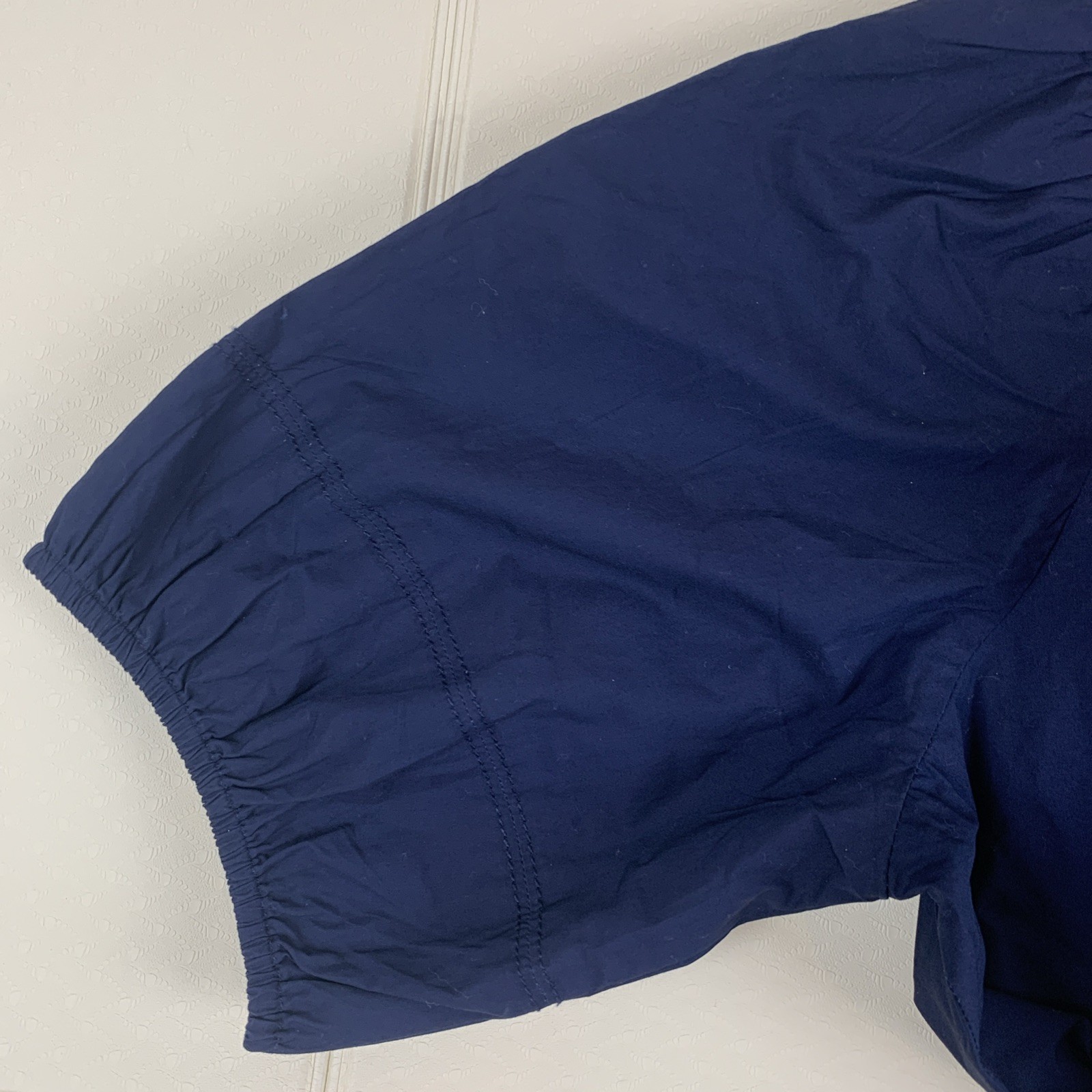 LOFT NWT Medium Top Navy Blue Puff Sleeve Detailed Cut Out Back 100% Cotton