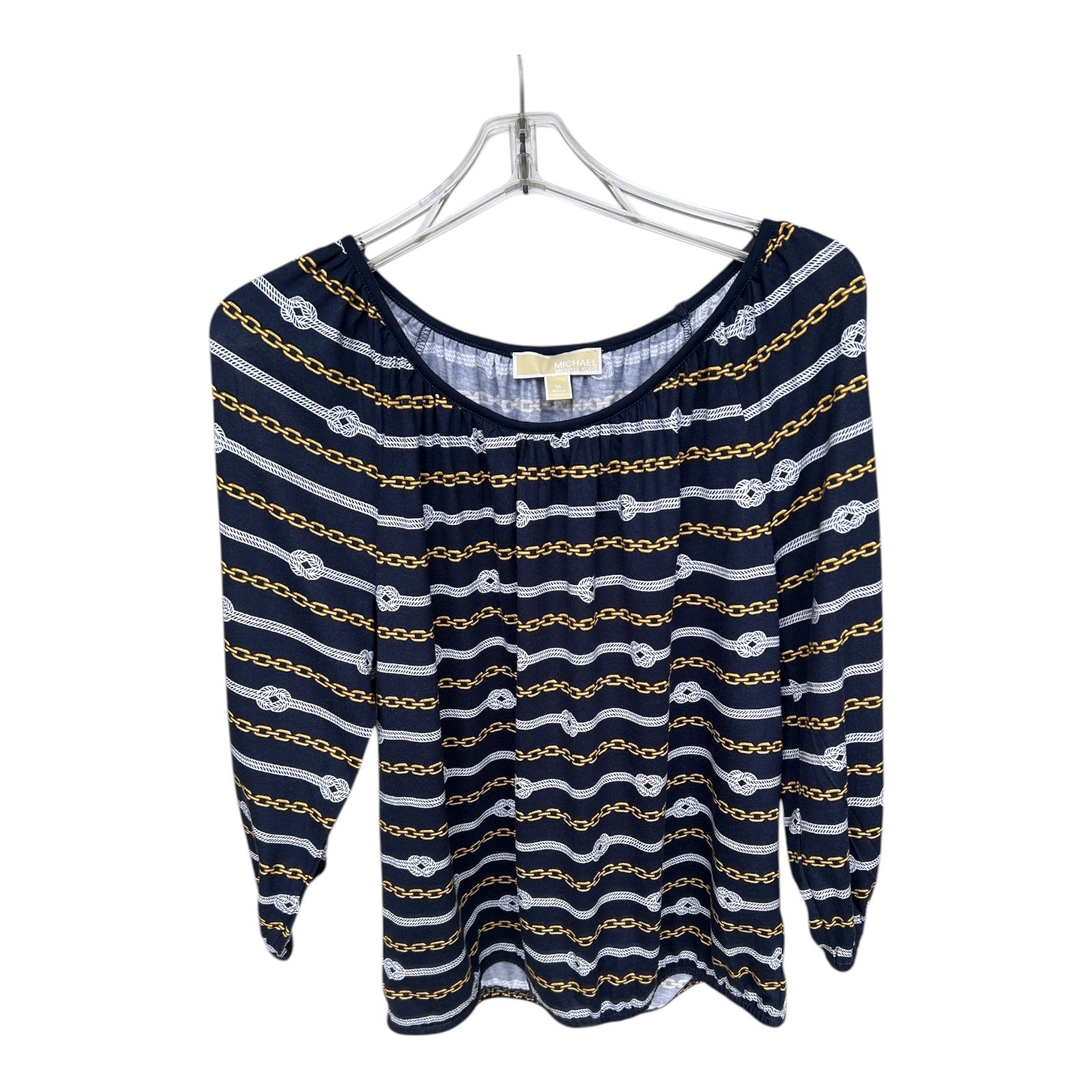 Michael Kors Navy Blue Printed Top (3/4 Sleeve Length) -Size M