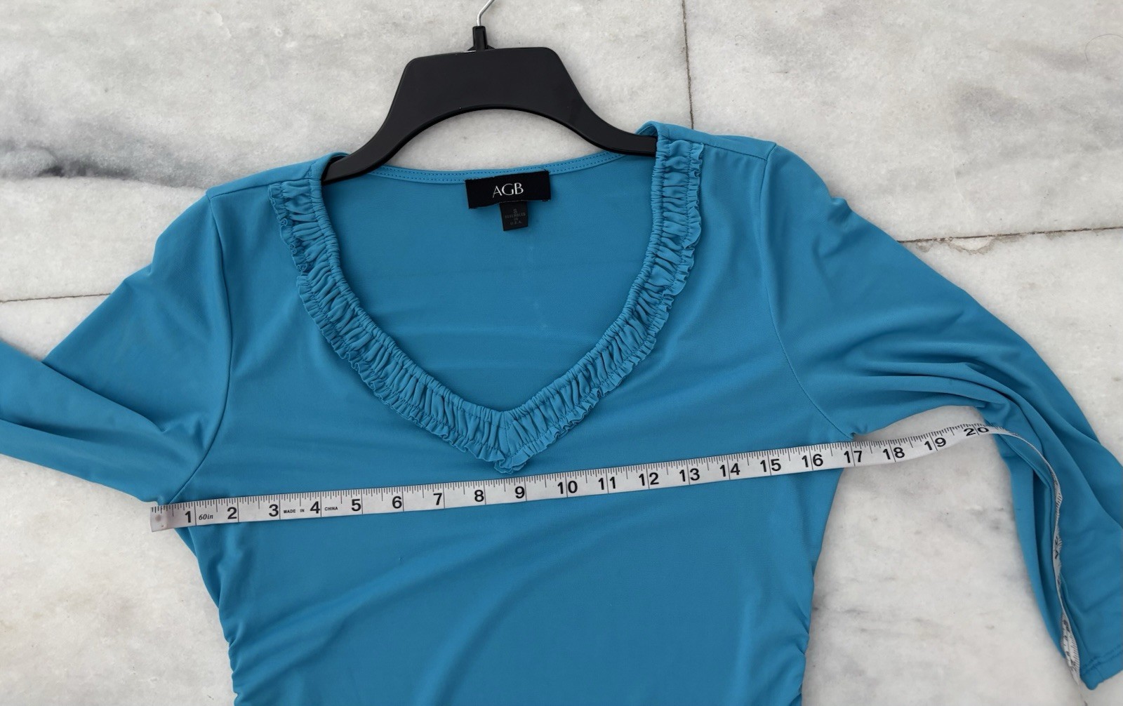 Y2K AGB Top V-Neck Blue Stretch Babydoll Women S Preppy Feminine 90s USA