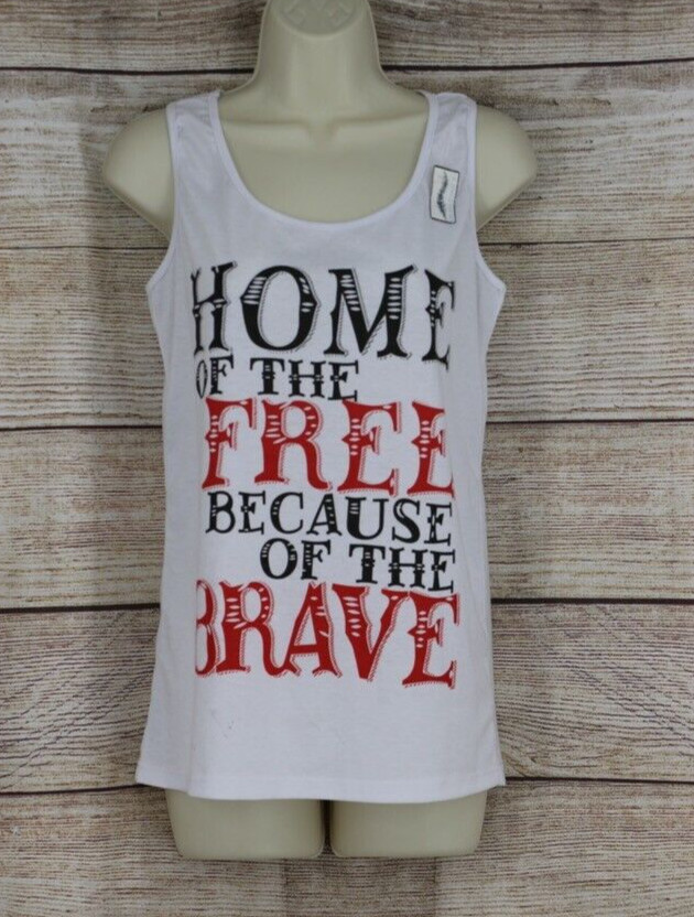 Womens Medium Patriotic Tank Top “Home Of The Free Because Of The Brave” USA