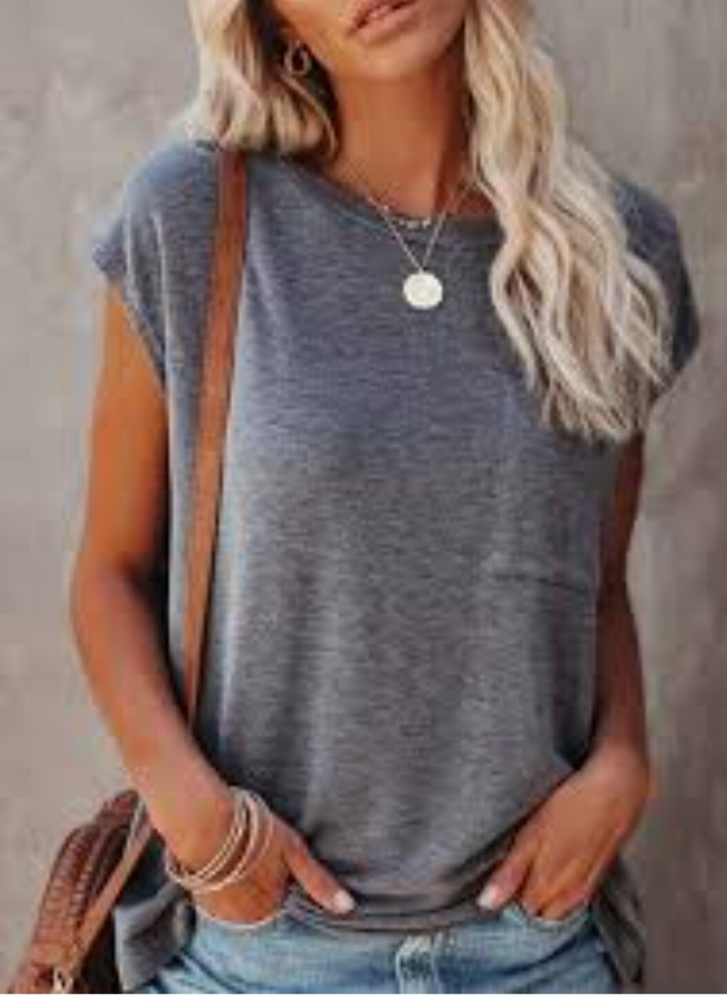 Mirol Women’s Gray Short Sleeve Scoop Neck Pullover T-Shirt Blouse L Minimalist