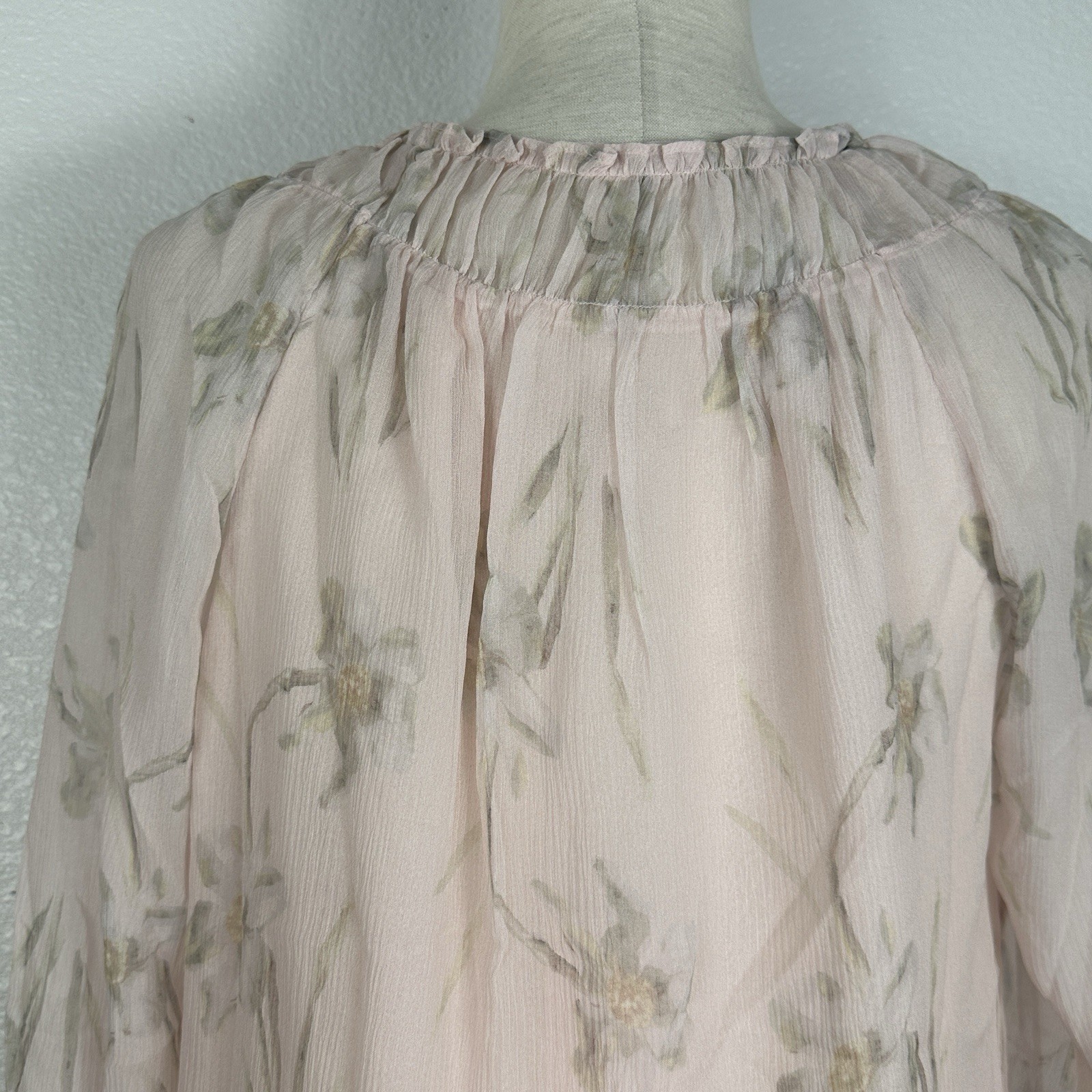 Rebecca Taylor Silk Top Women Size 4 Pink Daffodil Floral Feminine Blouse NWT