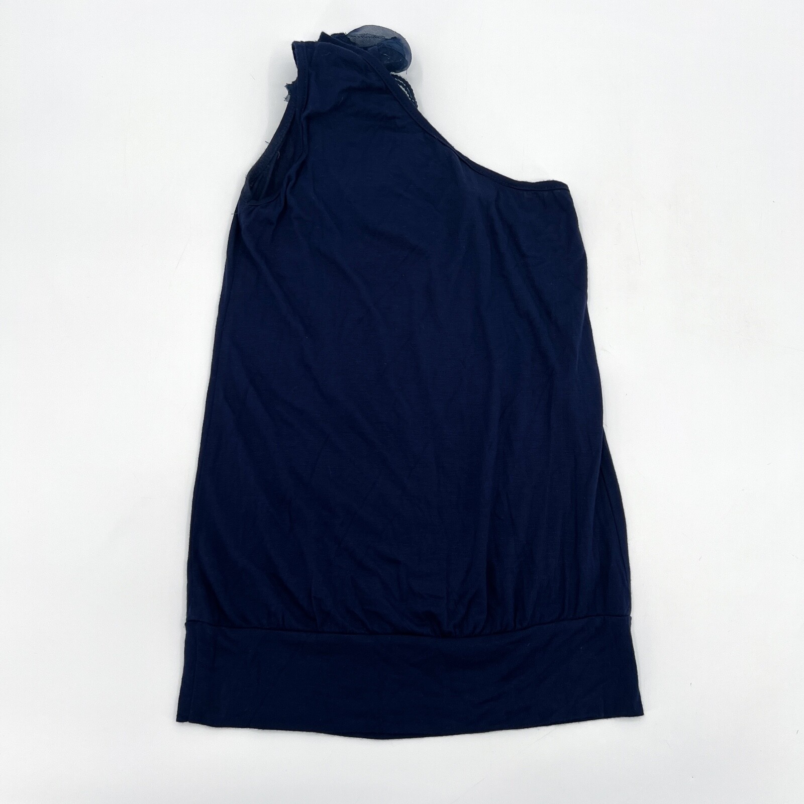 A’gaci Shirt Womens Small Navy Blouse Asymmetrical Rose Single Strap Embroidered