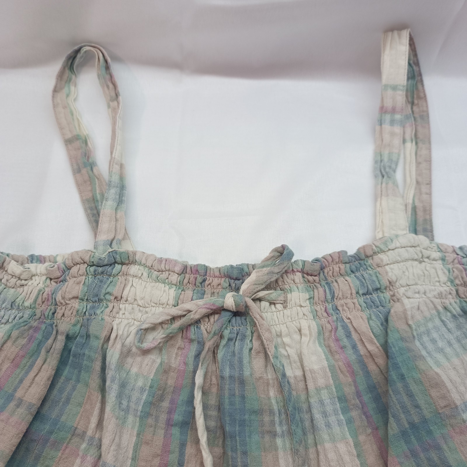 American Eagle Women S Cotton Linen Blend Plaid Tie Front Swing Cami Crop Top