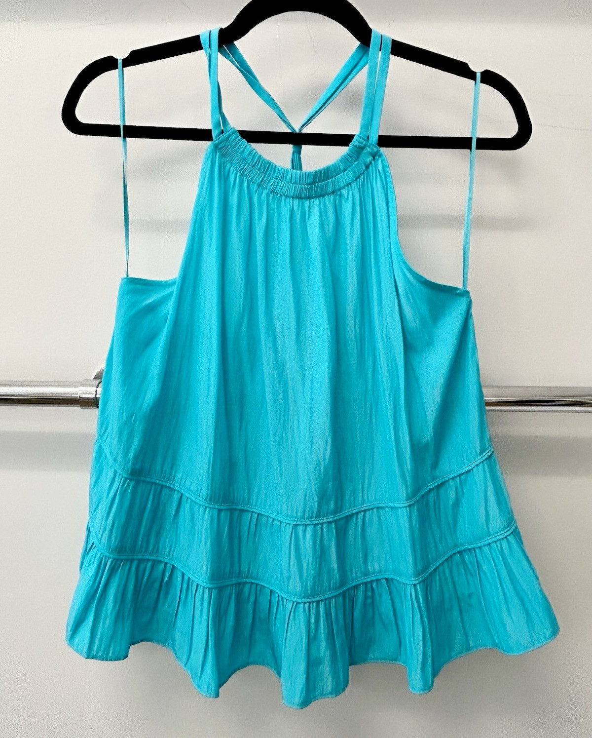 Ramy Brook New York Blue Halter Bar Back Sleeveless Ruffle Tiered Top Size S