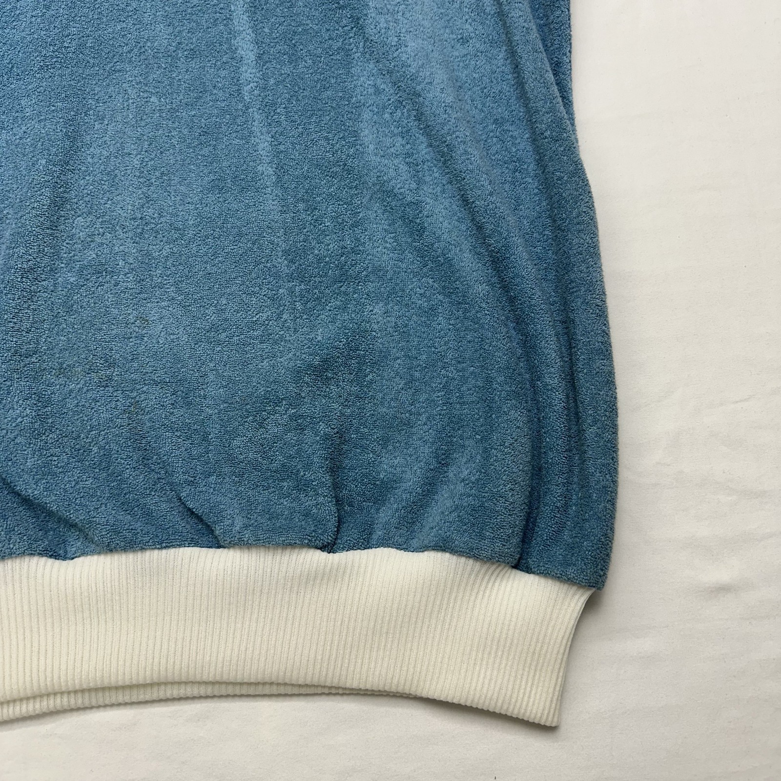 VTG 70s Womens Terry Cloth Polo Shirt Ribbed Collar Cuffs & Hem Pockets – Size L