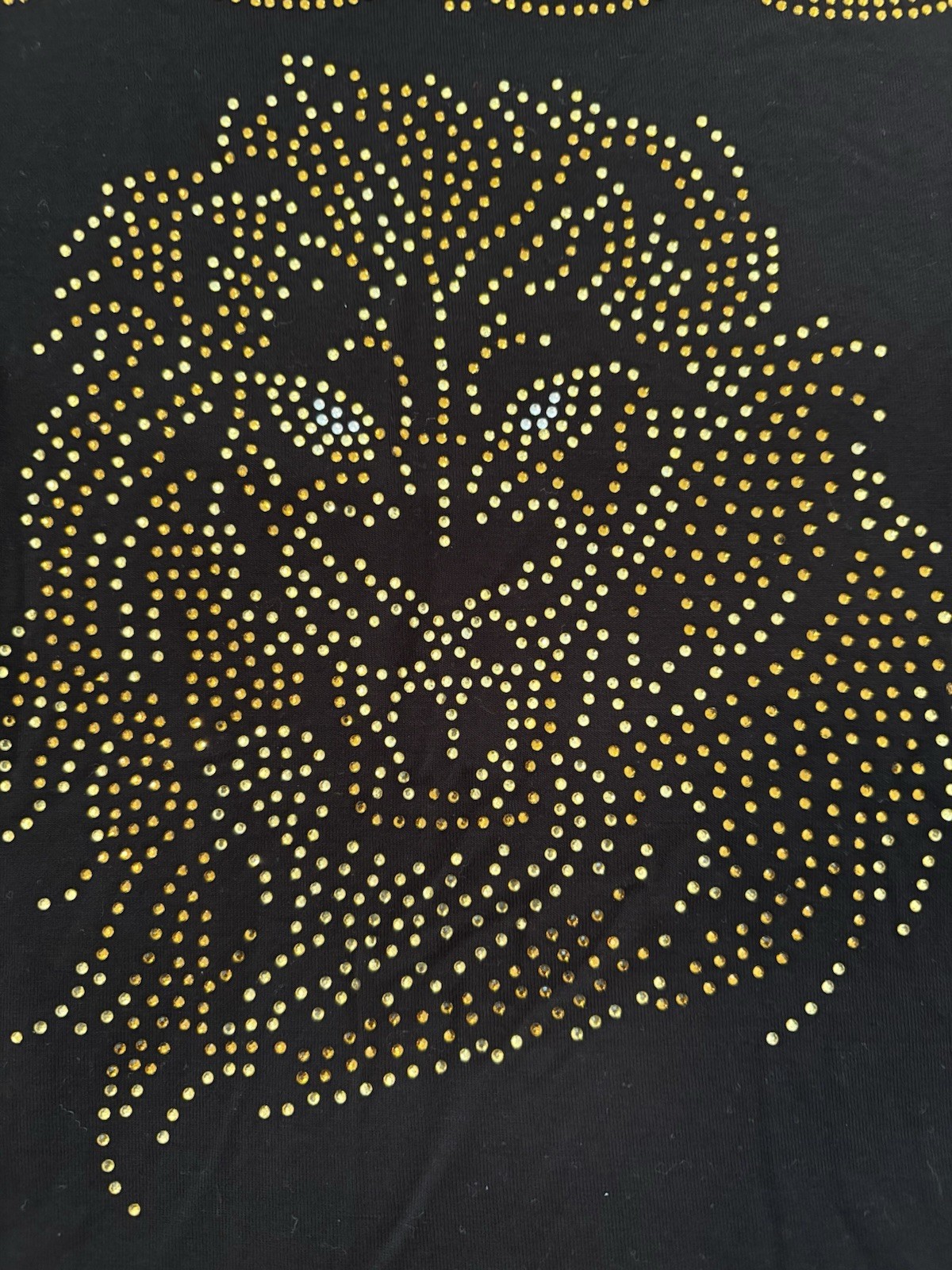 bebe Women’s T Shirt Top Black Jewel Studded Lion Logo Short Sleeve Stretch Sz M