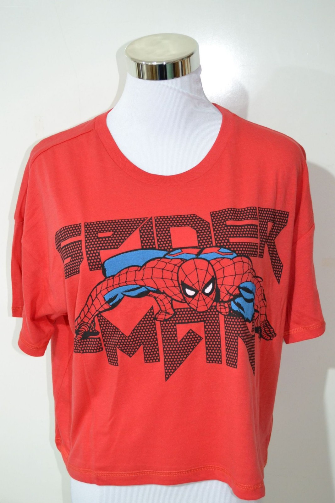 Marvel” Women Spiderman Crop Print Tee Shirt , Red NWT