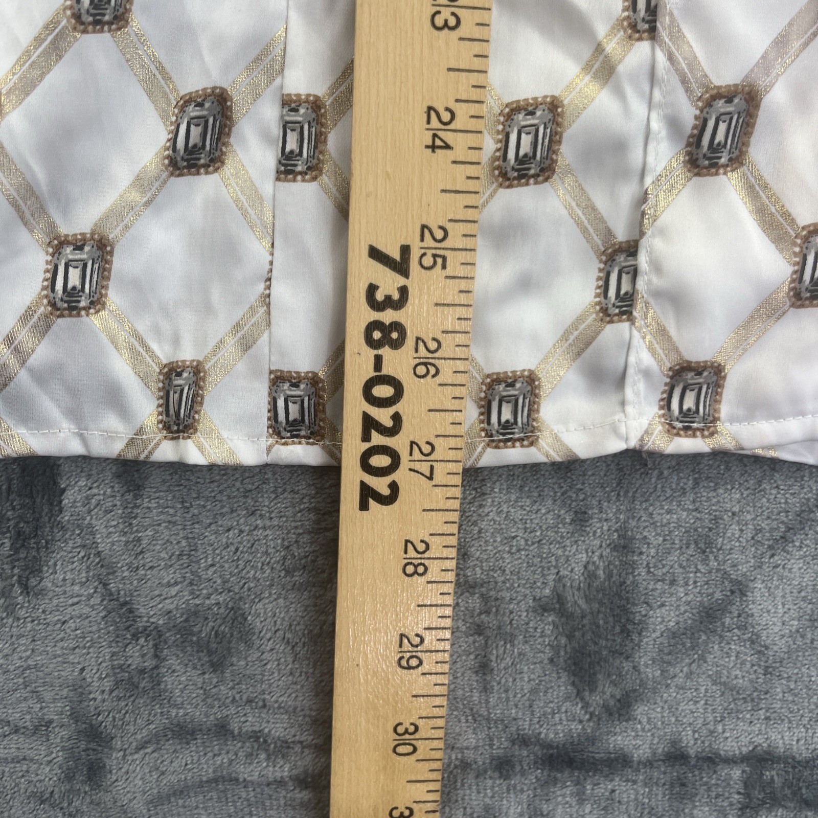 Worthington Womens Blouse XL White Button Up Diamond Pattern Ruffle Puff Sleeve