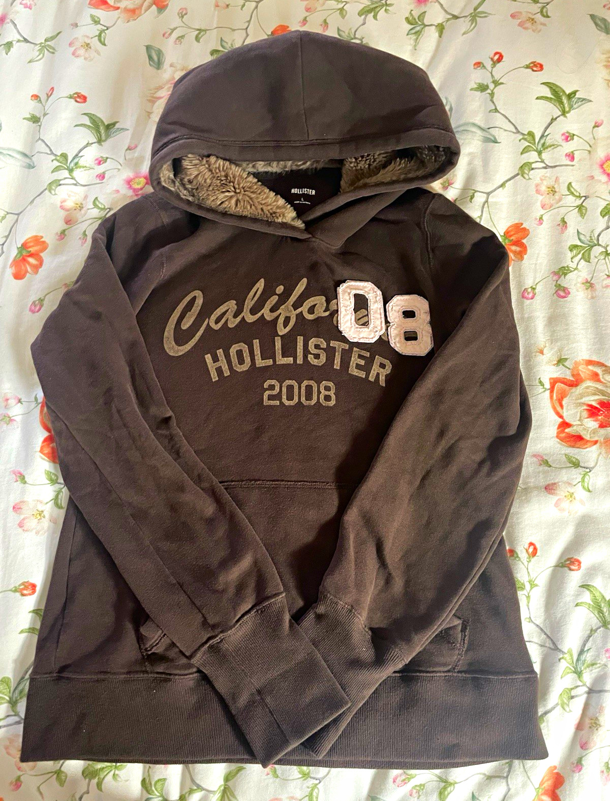 Hollister Brown Faux Fur Lined Hoodie Women’s L California 2008