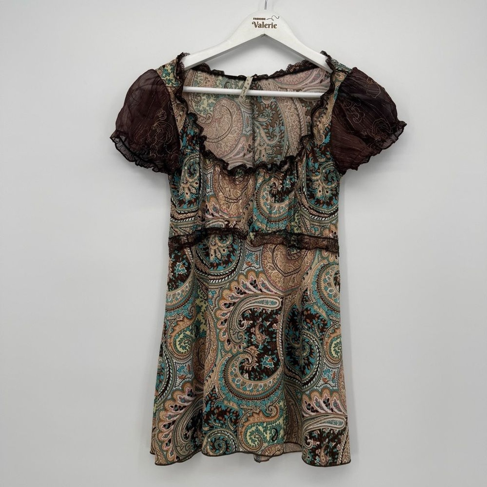 Ginger G Multicolor Brown Paisley Shimmer Top Sheer Y2k Size Small Retro