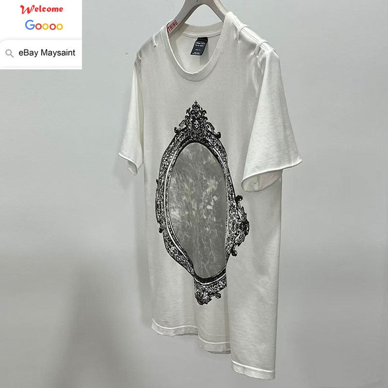 High Street Patch Mirror Print Distressed Graphic Short Sleeve Unisex Cotton Tee