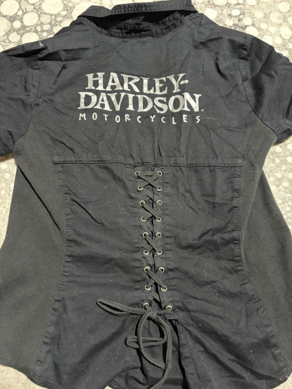 Harley-Davidson Women’s Large Full Zip Shirt Black Skull Logo Lace Up Back Goth