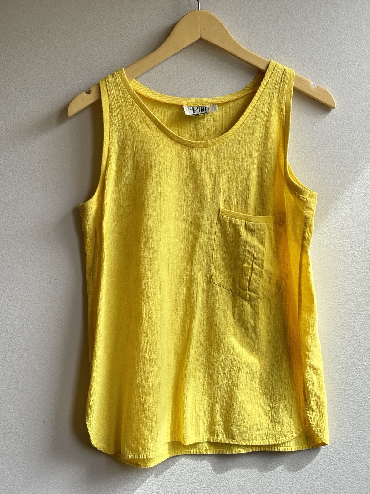 Vintage 90s Tank Top L Sunshine Yellow Cotton Classic Retro Beach Resort Summer