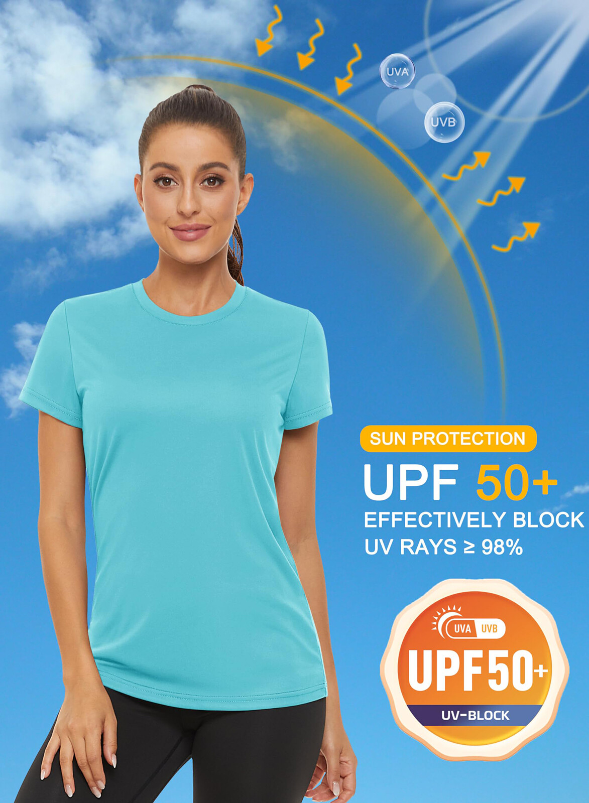 UPF 50+ Womens Short Sleeve UV Sun Shirts Quick Dry Travel Athletic Workout Tops