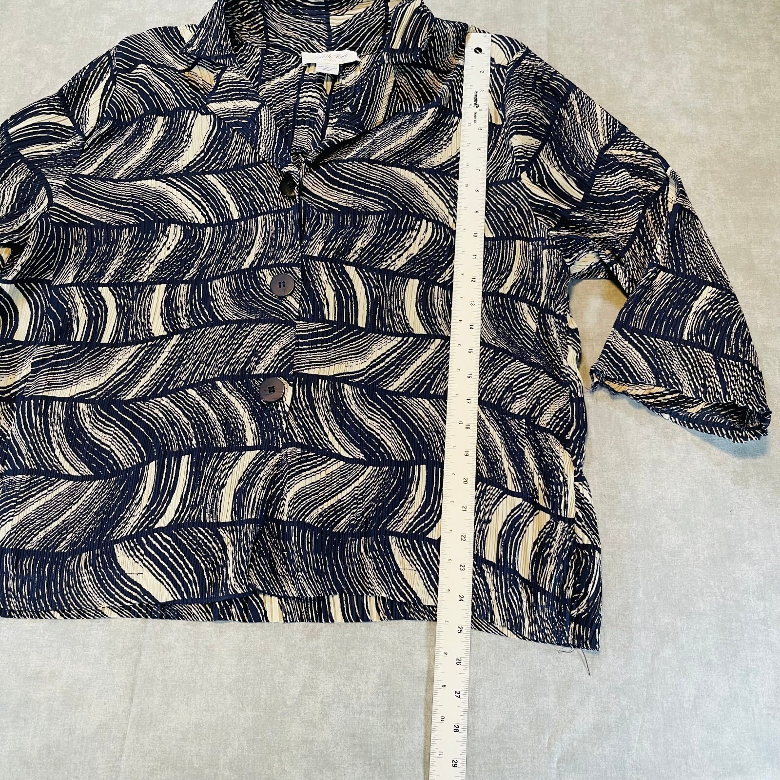 Judith Hart Pleated Navy Blue Abstract Button Up Blouse Plus Size 1X