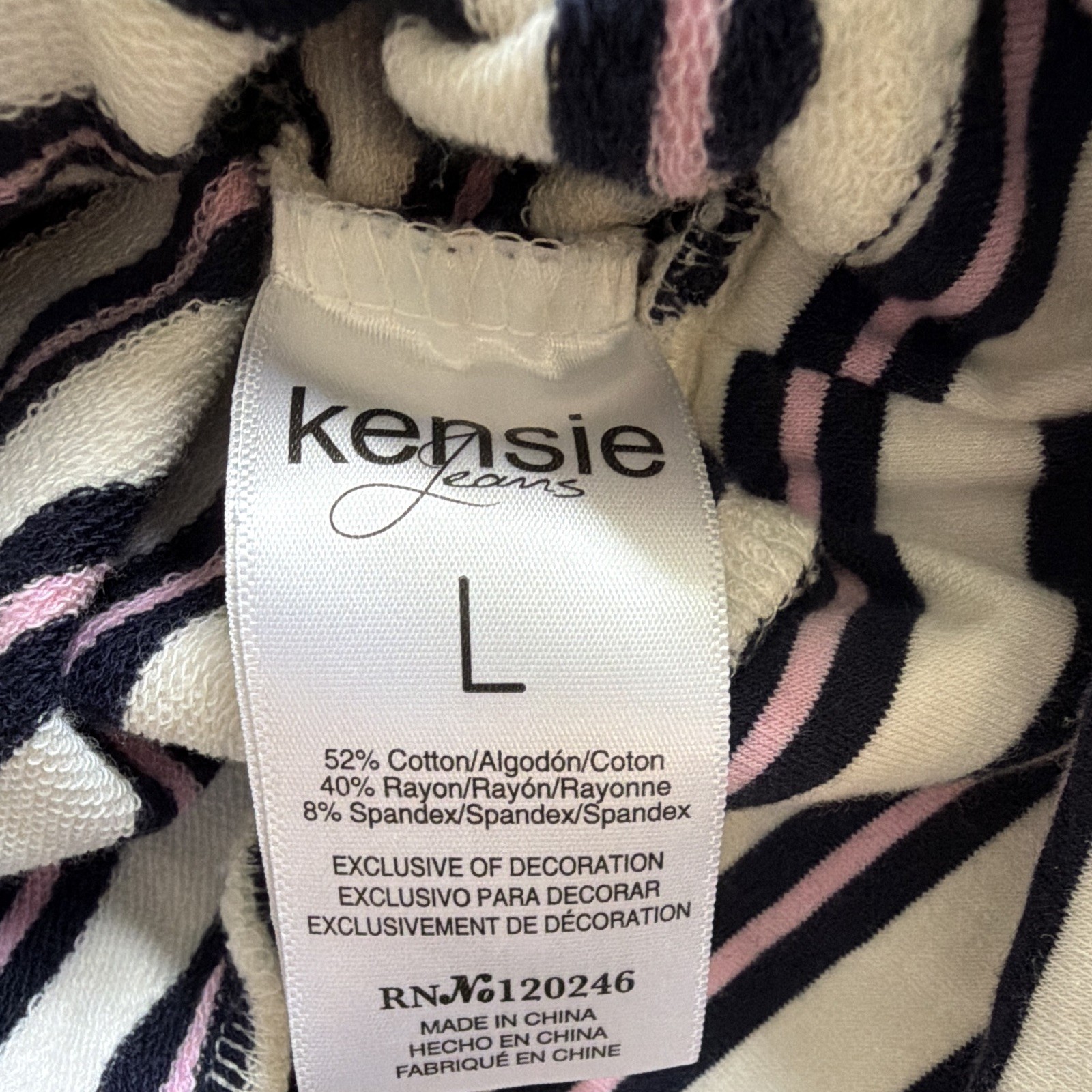 Kensie Jeans White Navy Pink Striped Knit Crew Neck Tie Front Top Stretch L