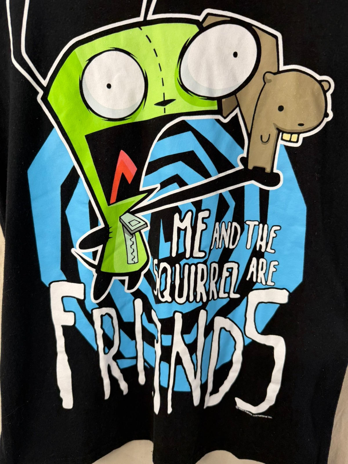 Unixsex Hot Topic Black Invader Zim T-Shirt Graphic of GIR /quirrel Size Med