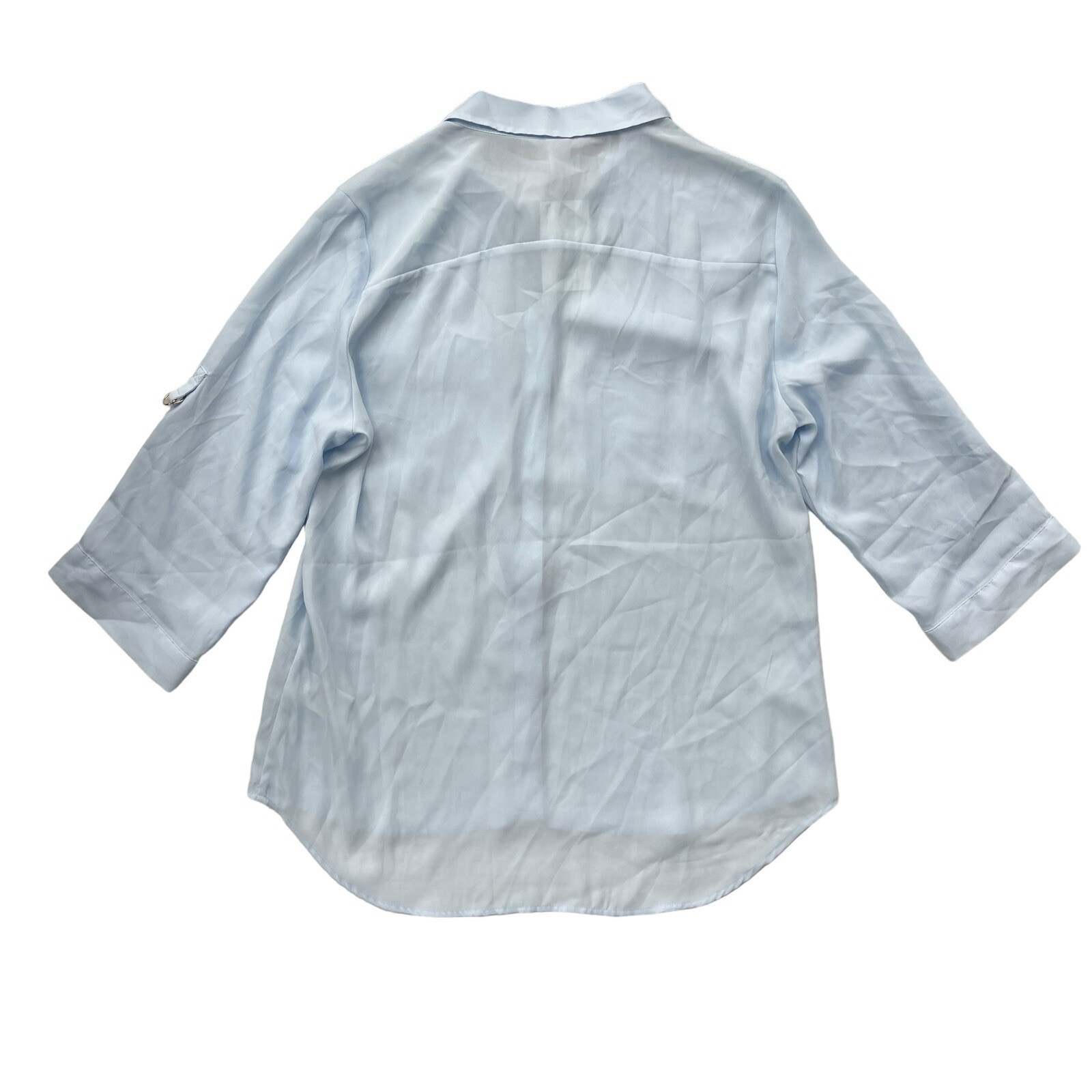 H&M Women’s Sz 12 Light Blue 3/4 Roll Tab Sleeves Lightweight Button Front Shirt