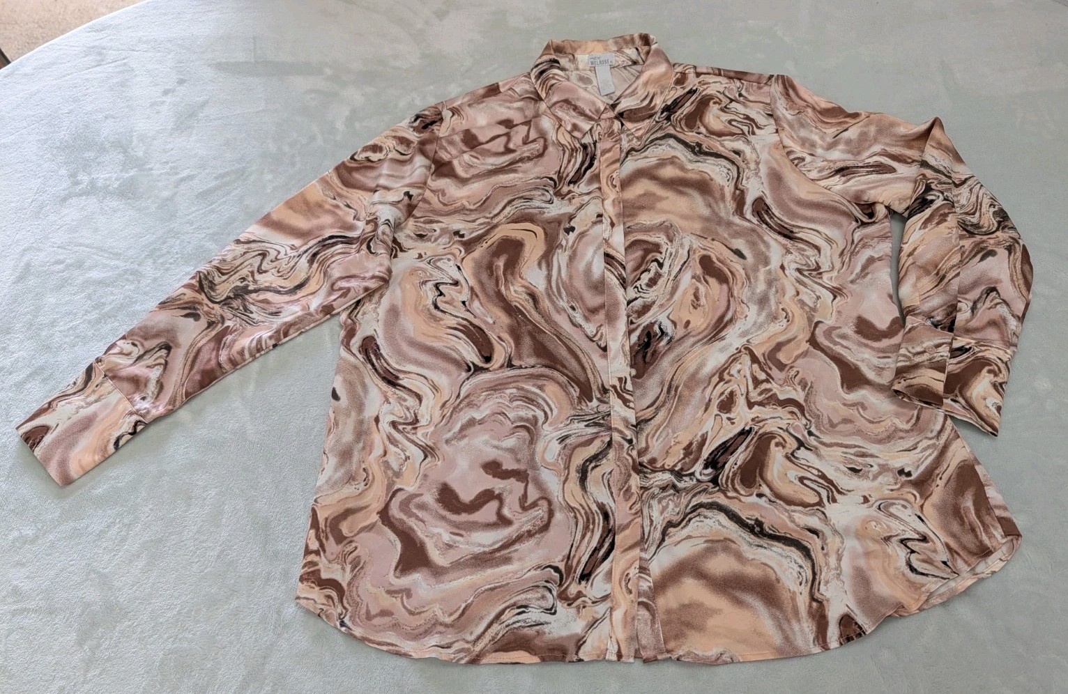 West of Melrose Women XL Shirt Top Button-Down Front Covered Button Placket