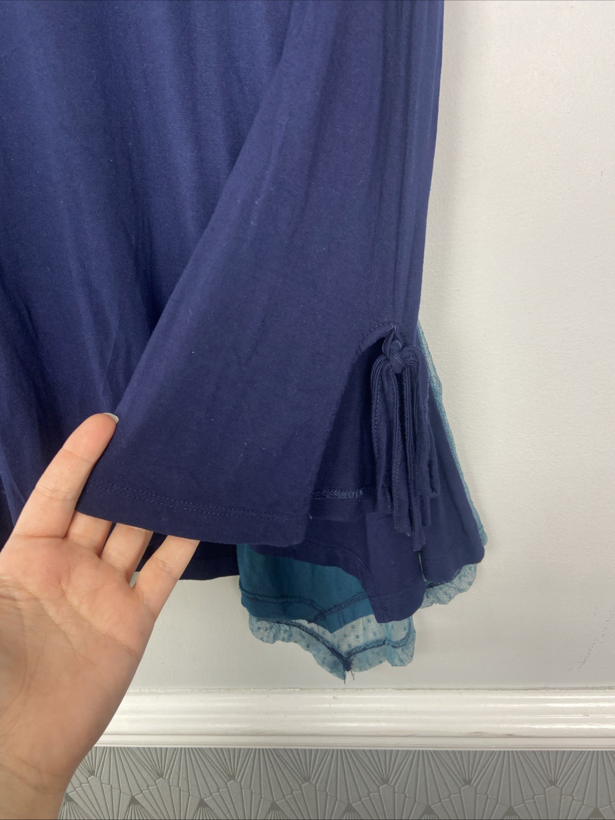 Joe Browns Top Womens Size 12 Blue Peacock Long Sleeve 90’s Y2K Floaty Gypsy