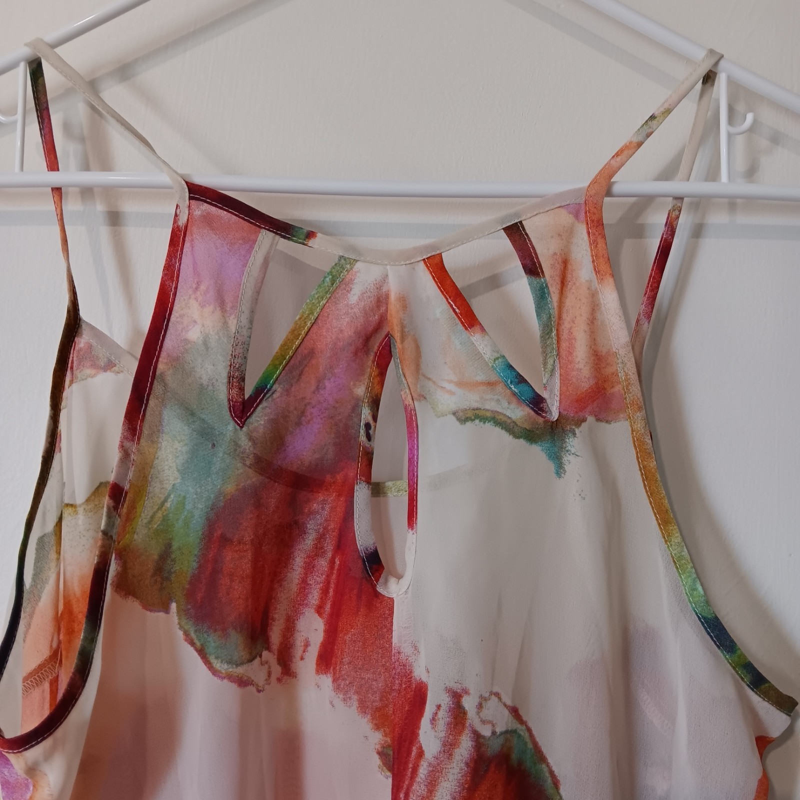 Maurices Cami Watercolor Floral Chiffon Sheer Ruffle Tank Top L Fairy Whimsigoth