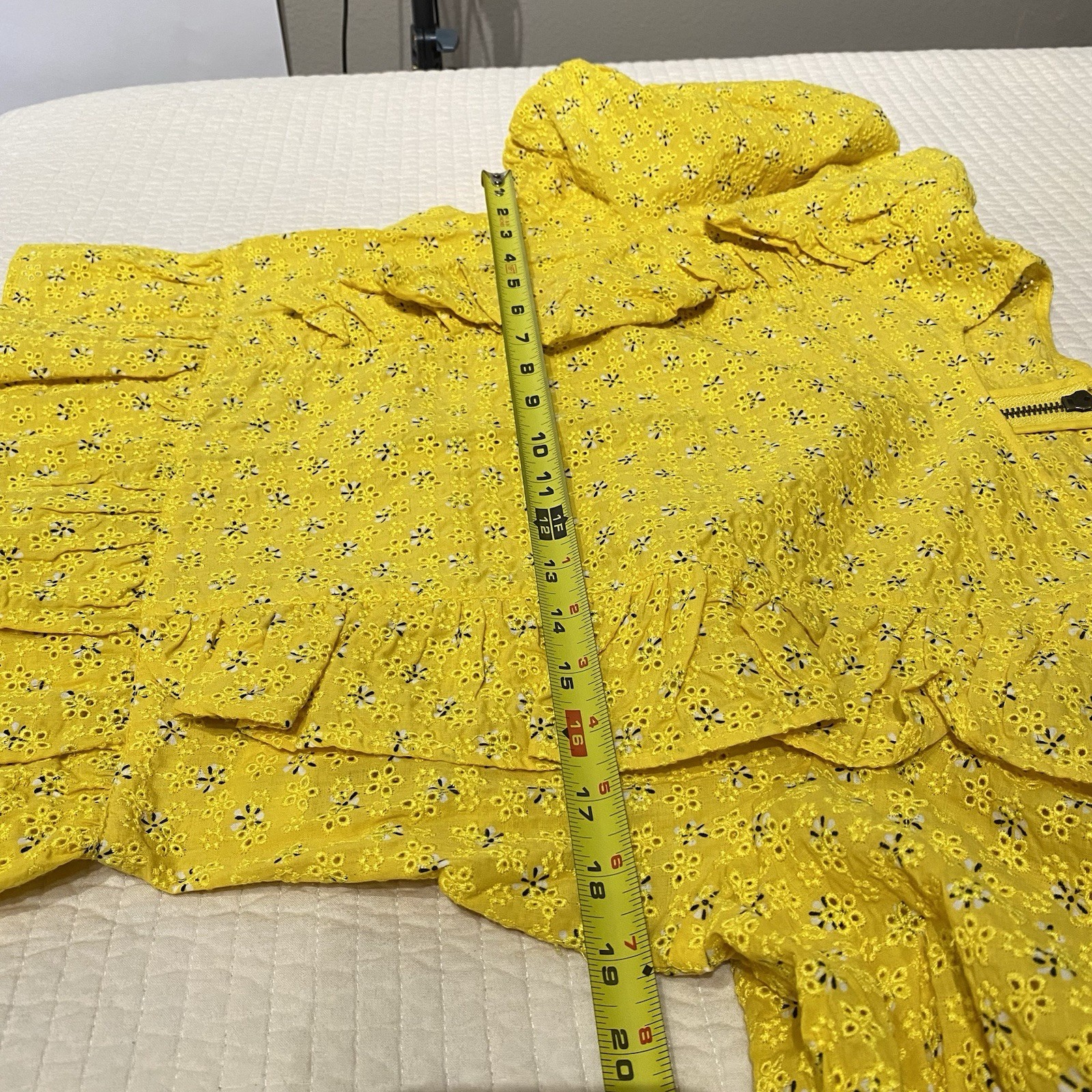 A Loves A Womens Floral Eyelet Ruffle Cottage Boho Yellow Top Size L Zip Back