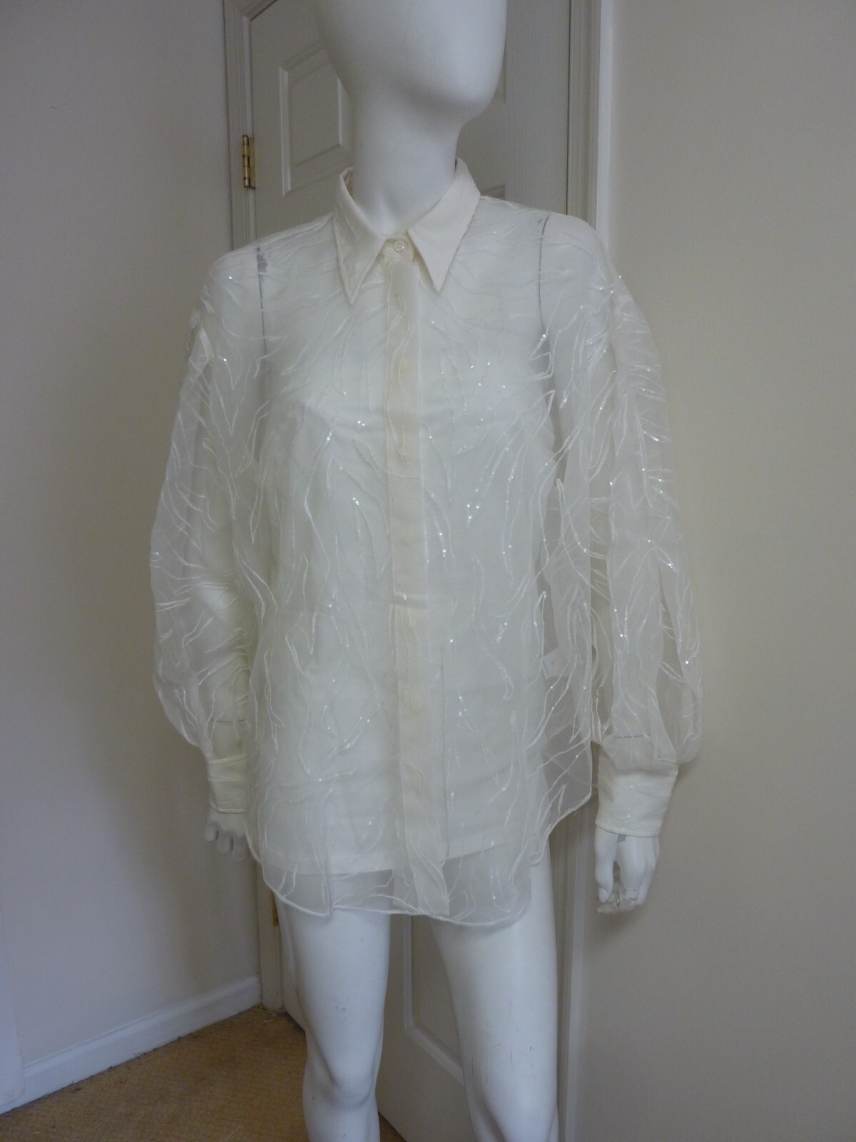Brunello Cucinelli Dazzling Exotic Embroidery Shirt in Crispy Silk Size:XL NWT