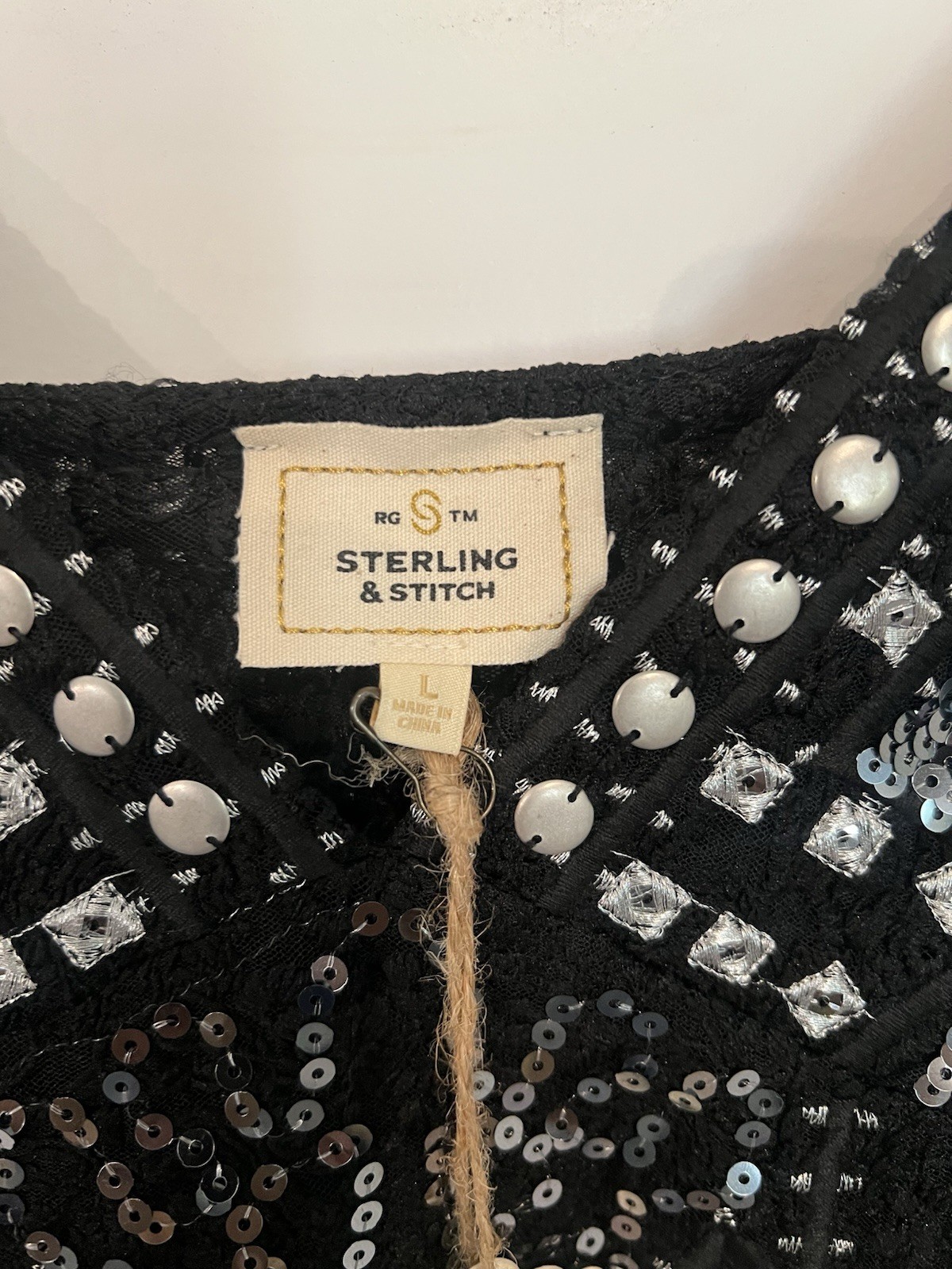 Sterling & Stitch Y2K Black Sequin Fringe Studded Boho Western Tank Top L NWT