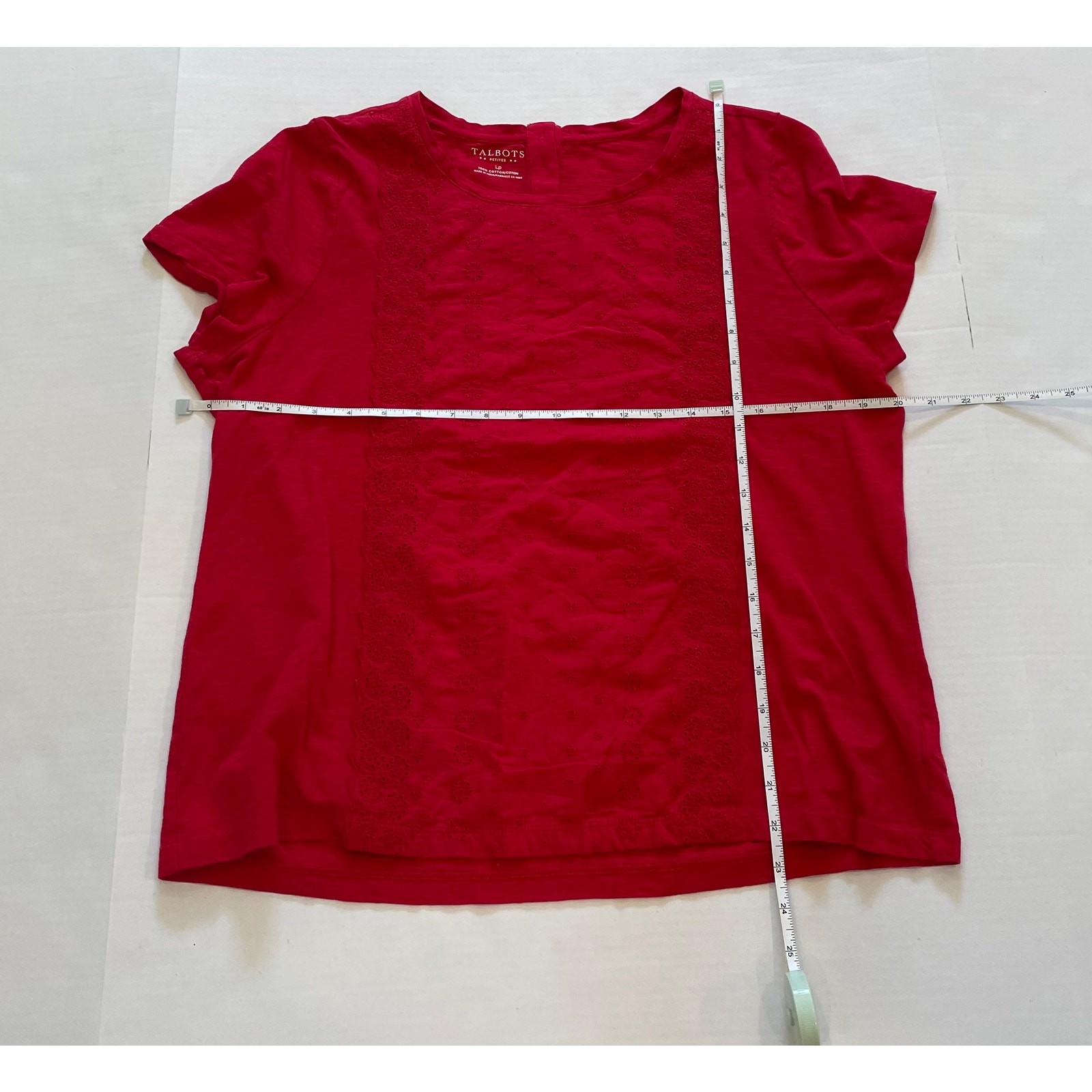Talbots Red Short Sleeve T-Shirt, Eyelet Detail, Minimalist, Casual, Size LP