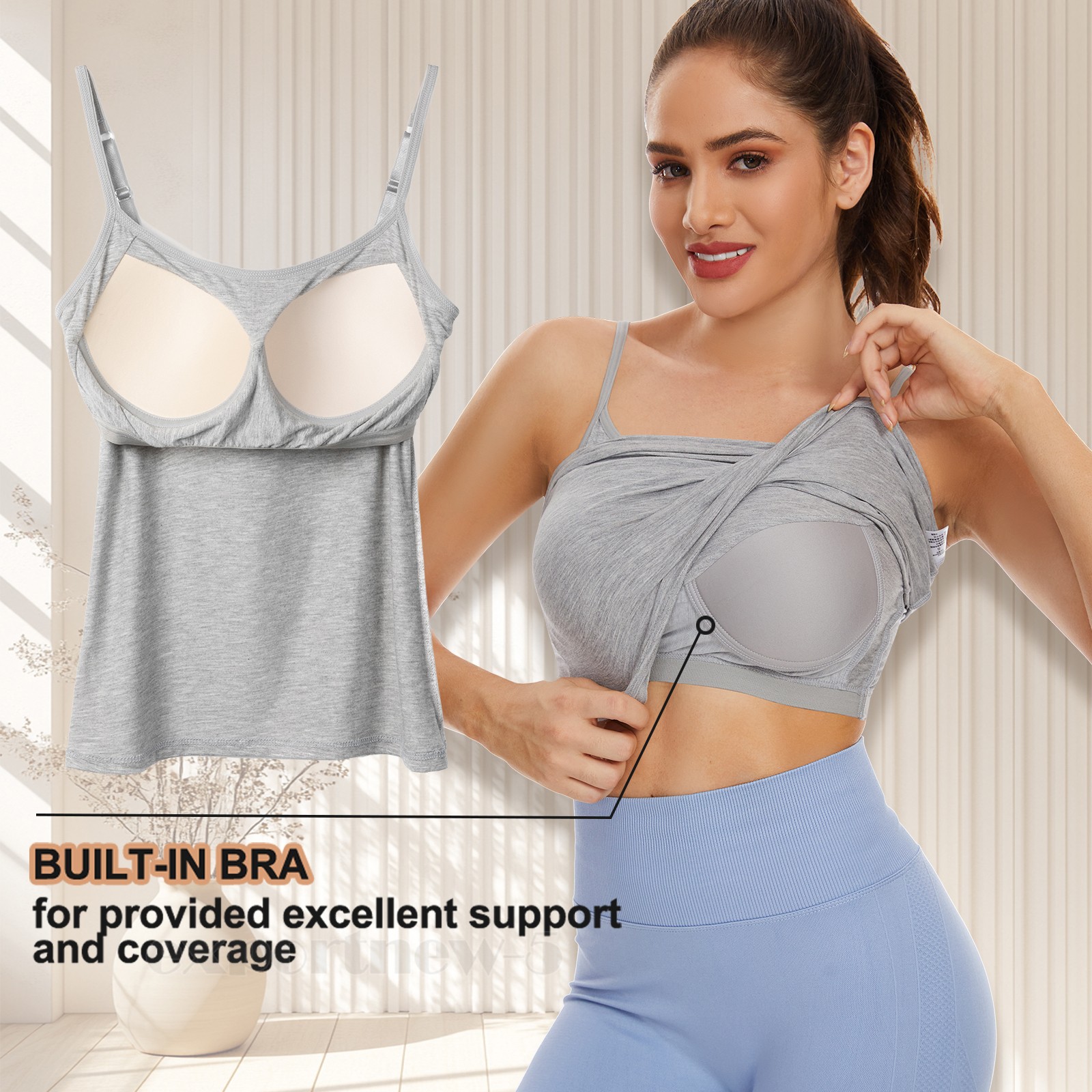 Women’s Camisole Tank Tops Basic Cami Plain with Built-in Bra Summer Tops S-3XL