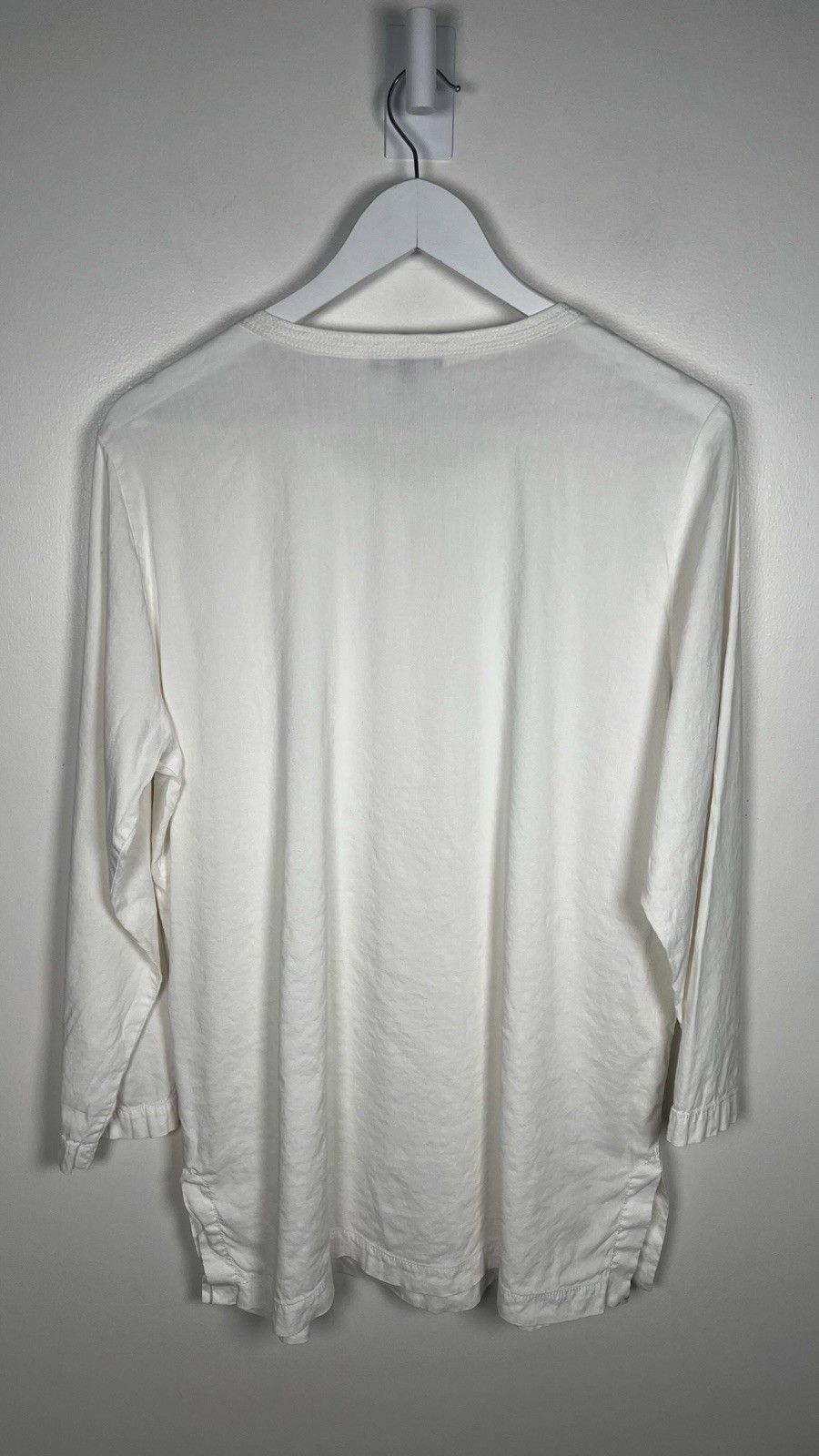Eileen Fisher Linen Spandex Blend StretchPintuck Popover Ivory Blouse Size Large
