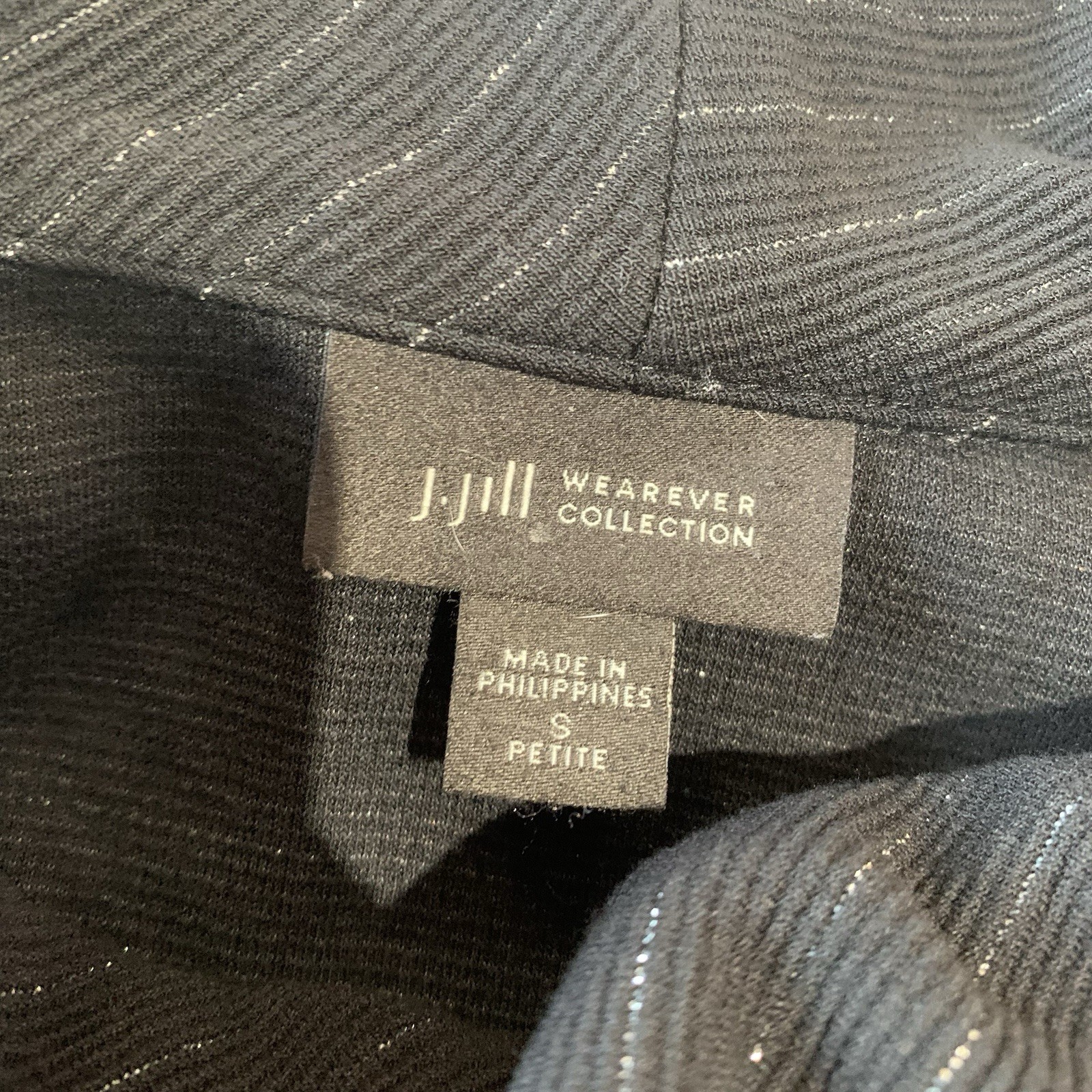 J Jill Womens Black Glitter Stripe Turtleneck Shirt Petite Small Rayon Lycra