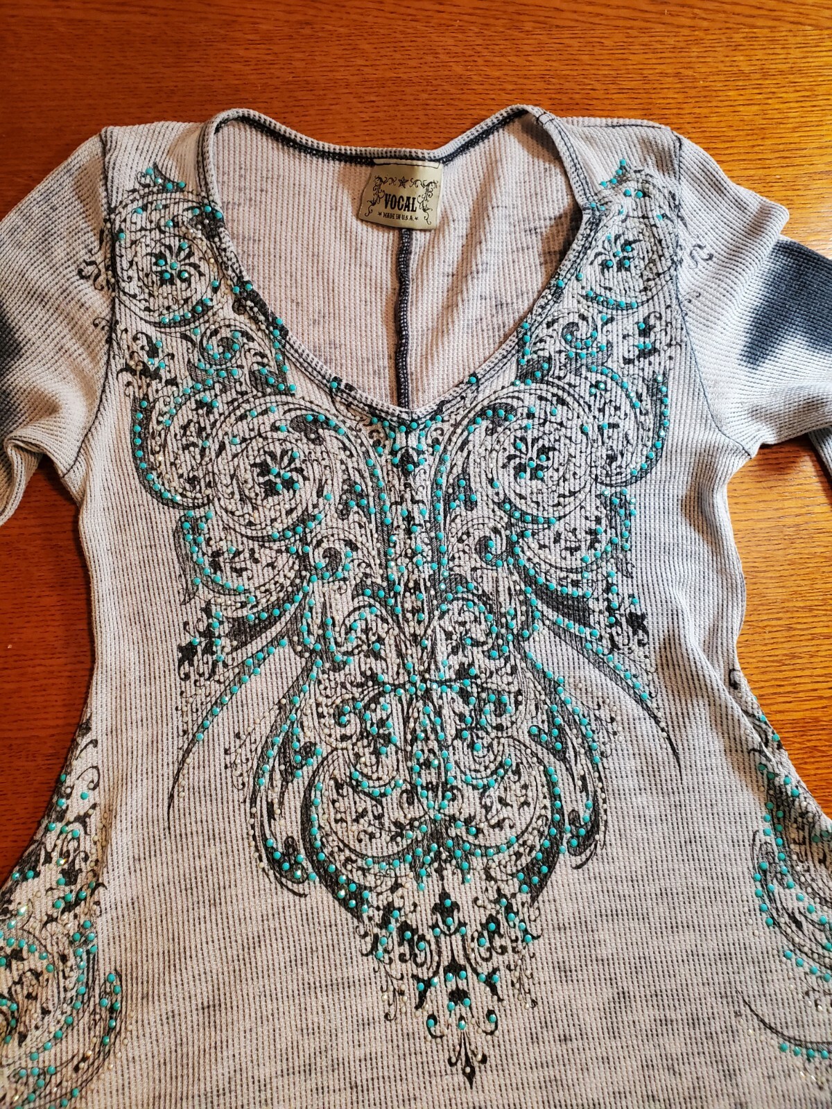 VTG Vocal Y2K Western Rhinestones Crystal Thermal Waffle Goth Grunge Whimsigoth