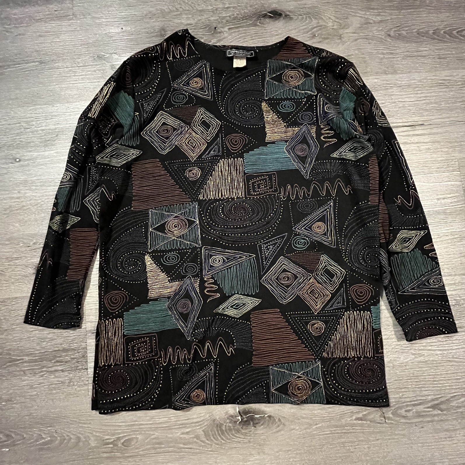 Vintage 80s 90s Abstract Geometric Colorful Art Blouse Tunic Top Whimsigoth