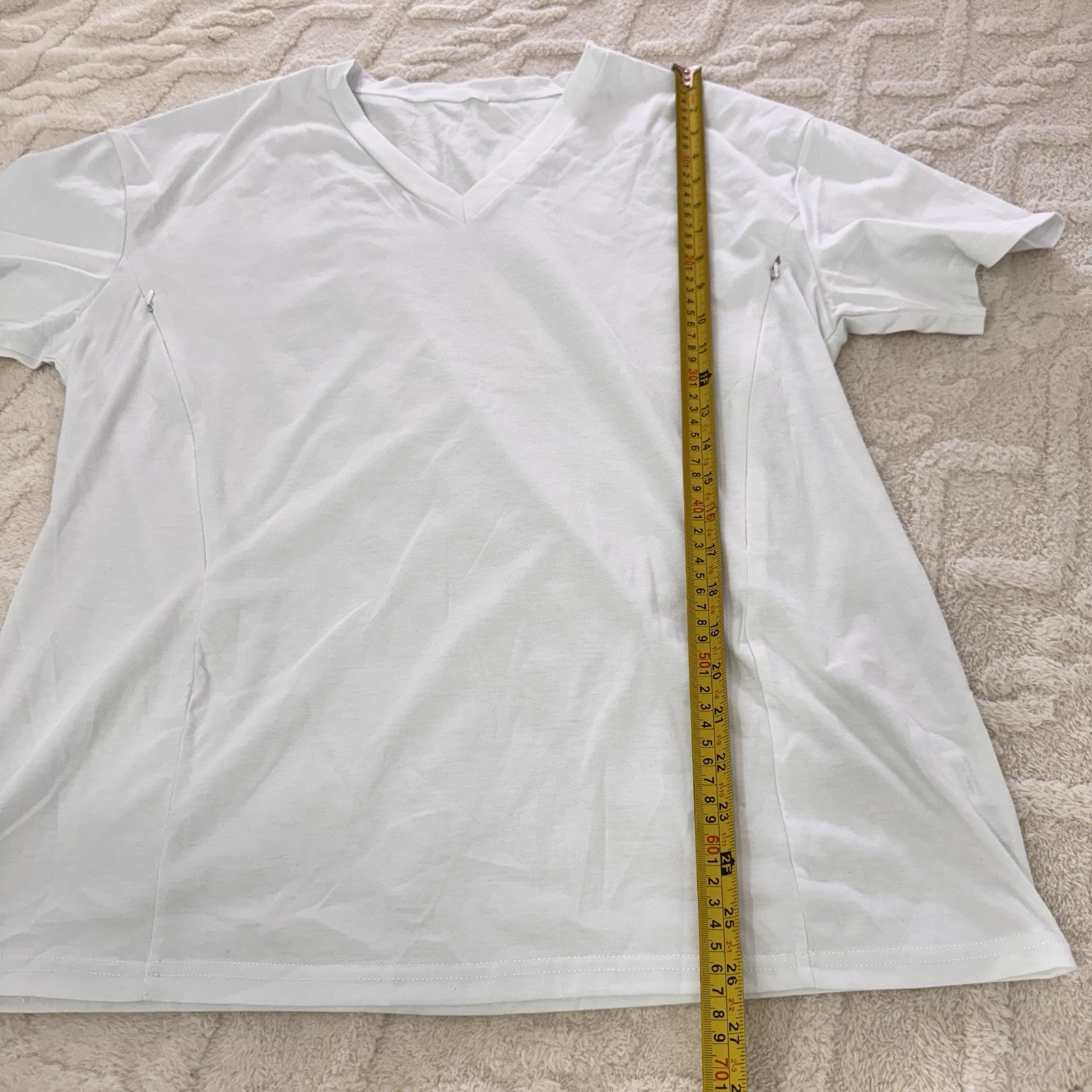 White V Neck Zip Sides Short Sleeve Boxy Tee Shirt Womens Size M Casual Top New