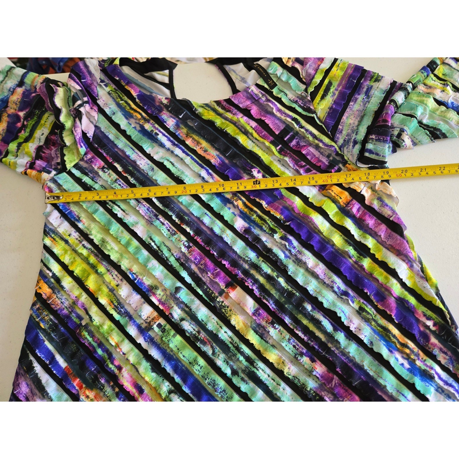IC by Connie K Large Tunic Top Womens Multicolor Ruffle Mesh Asymmetric Back Tie