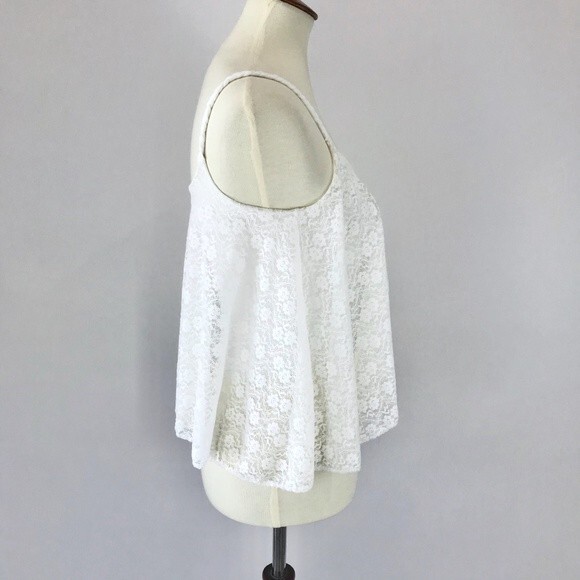Ivory Ruffle Braided Strap Floral Lace Crop Top Women’s Juniors Size XS